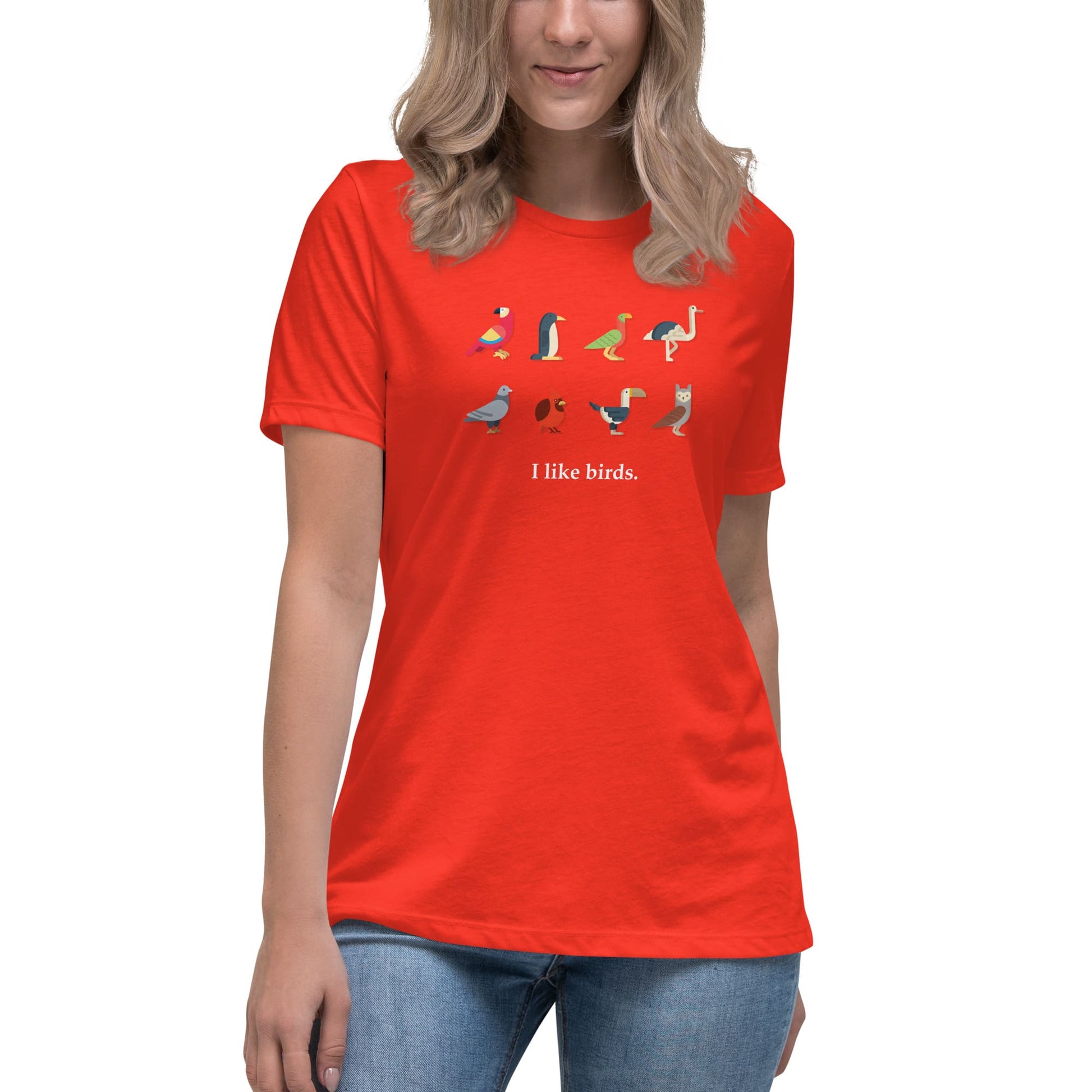 "I Like Birds" Bird Lovers T-Shirt (Women's) Poppy / S