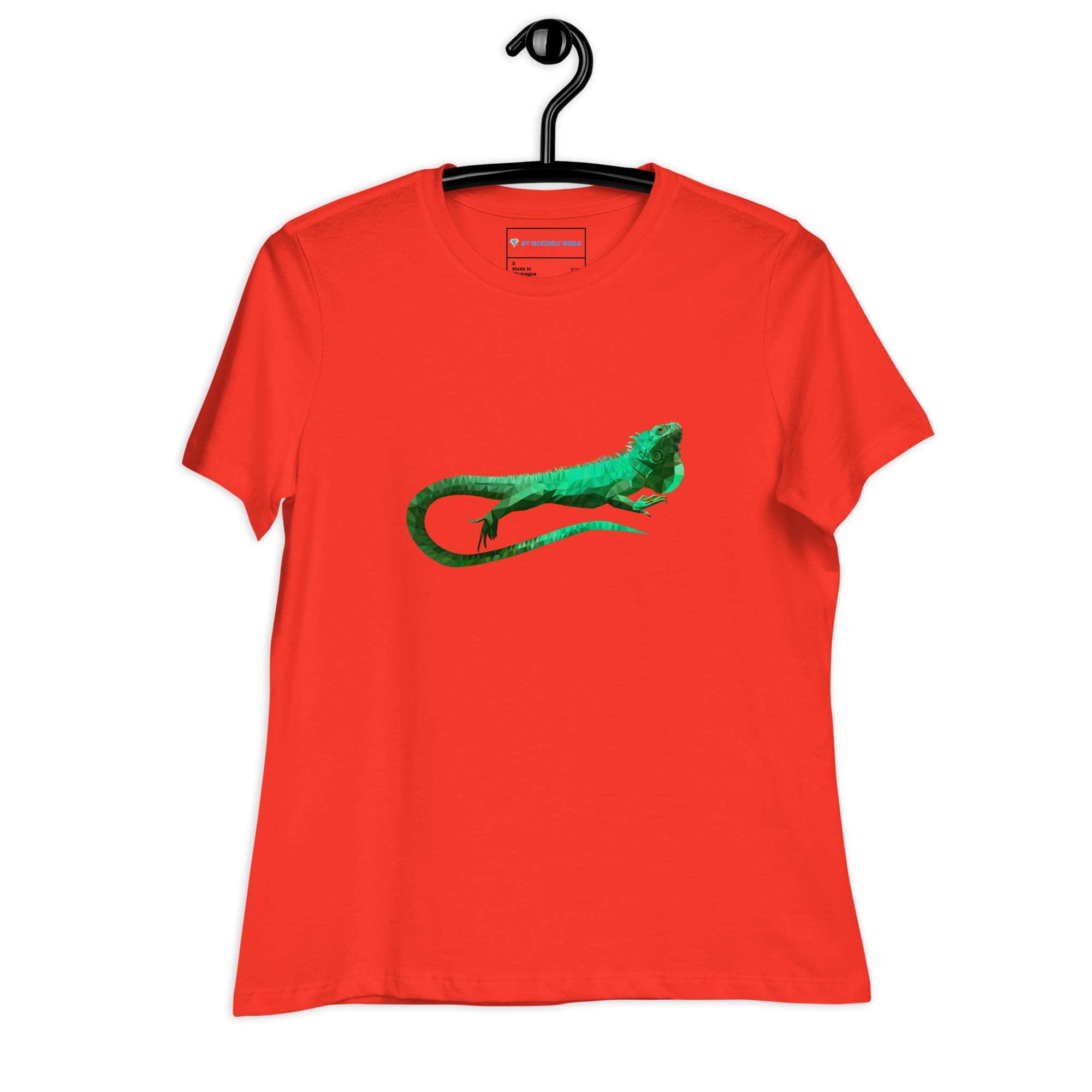 "Low-Poly Iguana" Polygonal Iguana T-Shirt for Women Poppy / S