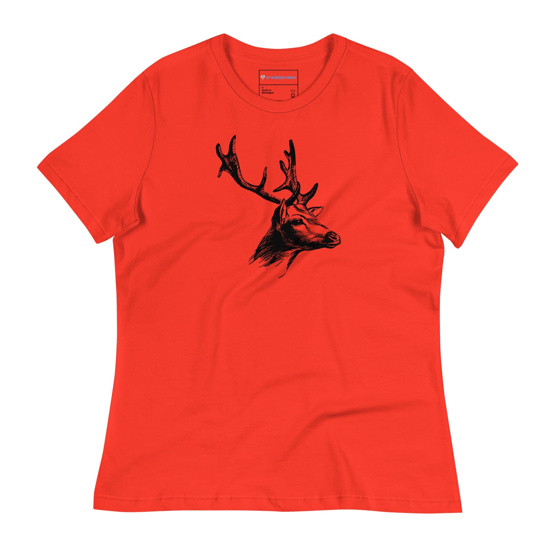 "Magnificent Buck" Deer Sketch T-Shirt (Women's) Poppy / S