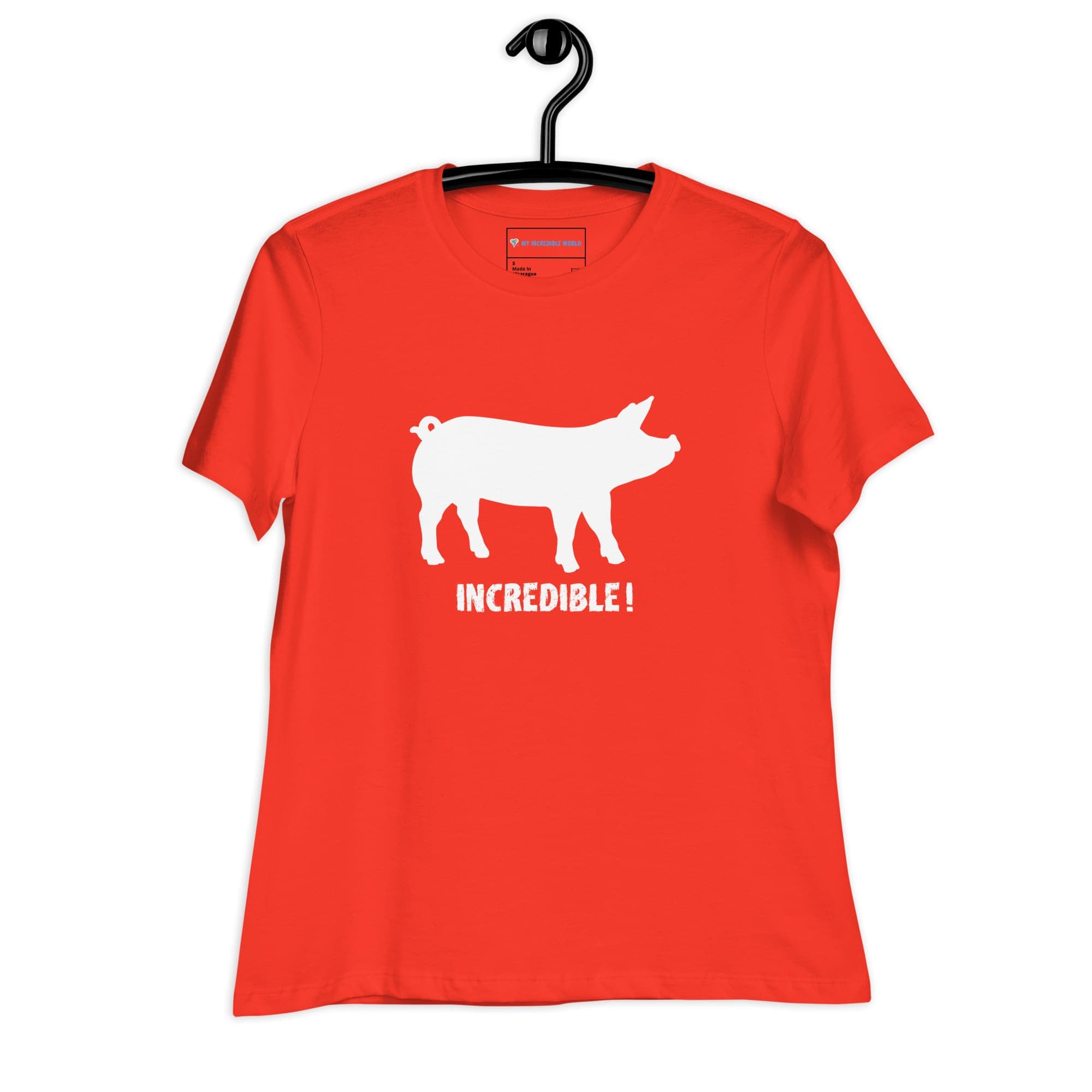 "Pigs Are Incredible" Pig T-Shirt for Women (White Print) Poppy / S