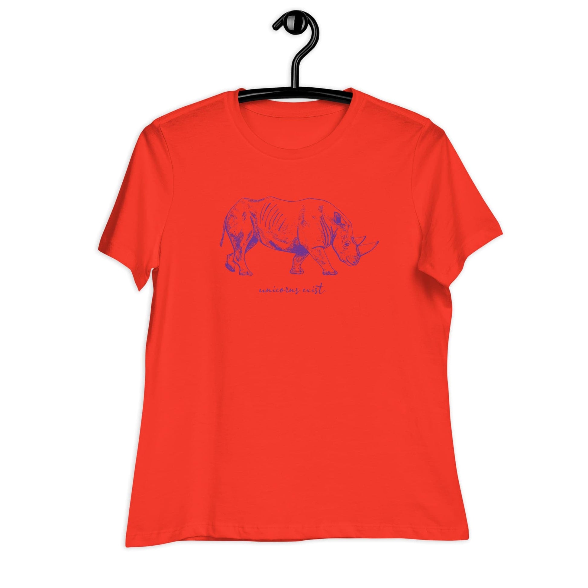 "Unicorns Exist" Rhinoceros T-Shirt for Women (Purple Print) Poppy / S