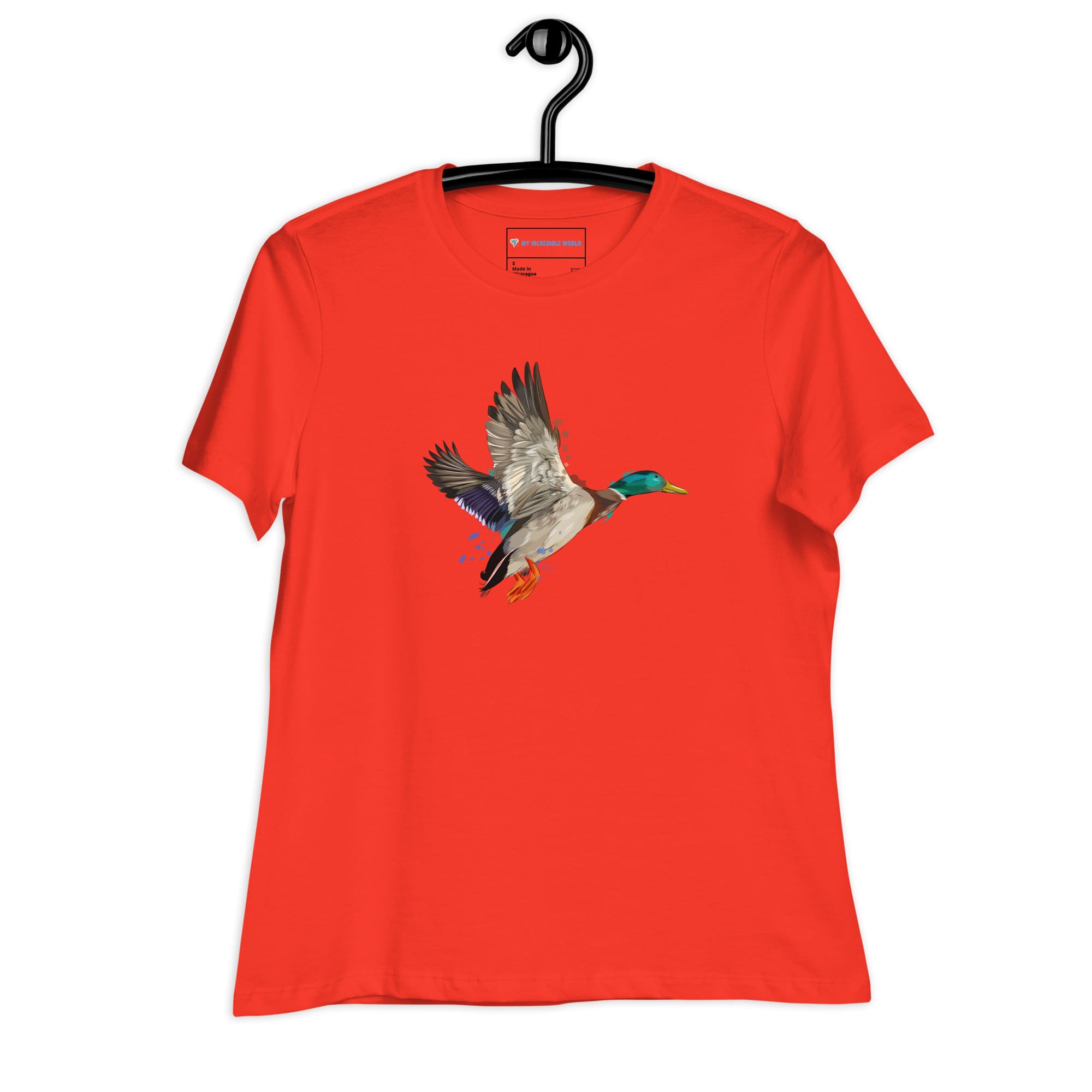 "Watercolor Duck" Women's Mallard Duck T-Shirt Poppy / S