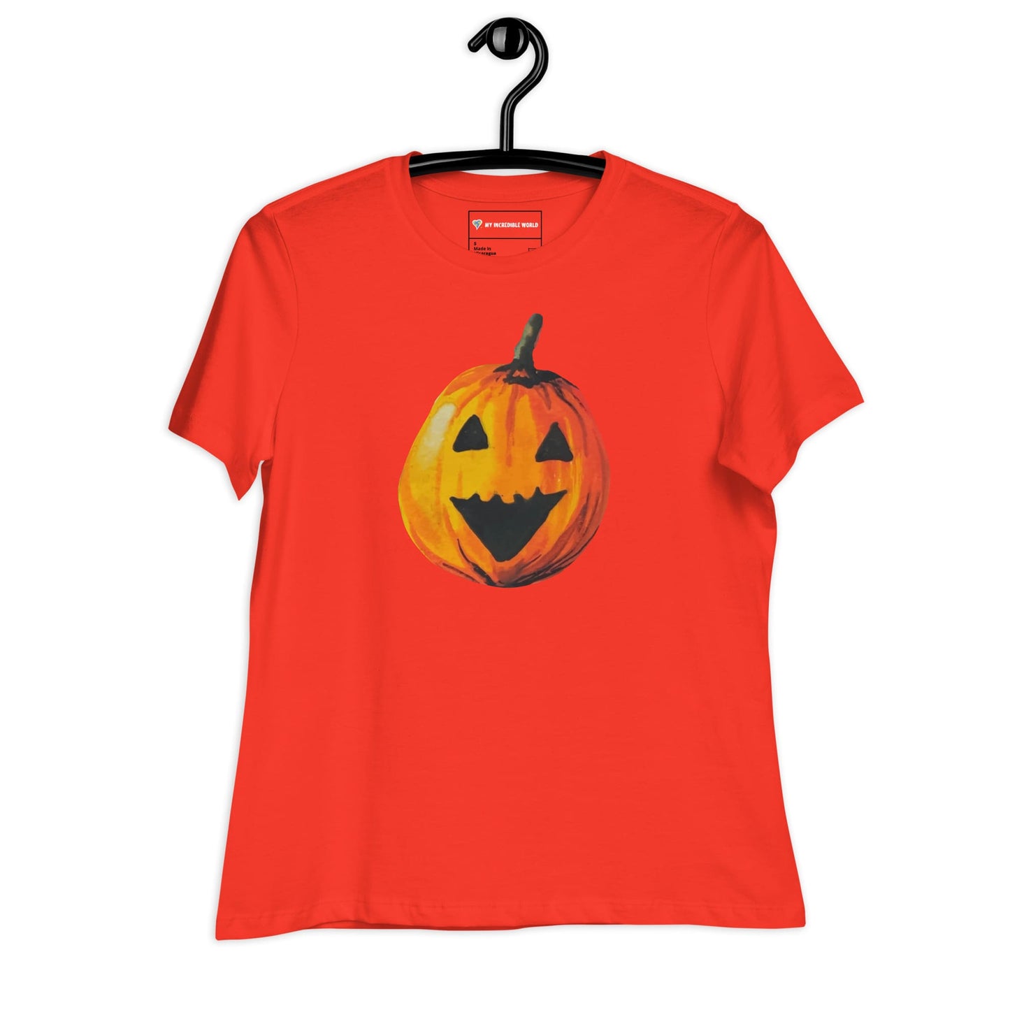 "Watercolor Jack-o-Lantern" Women's Pumpkin T-Shirt Poppy / S