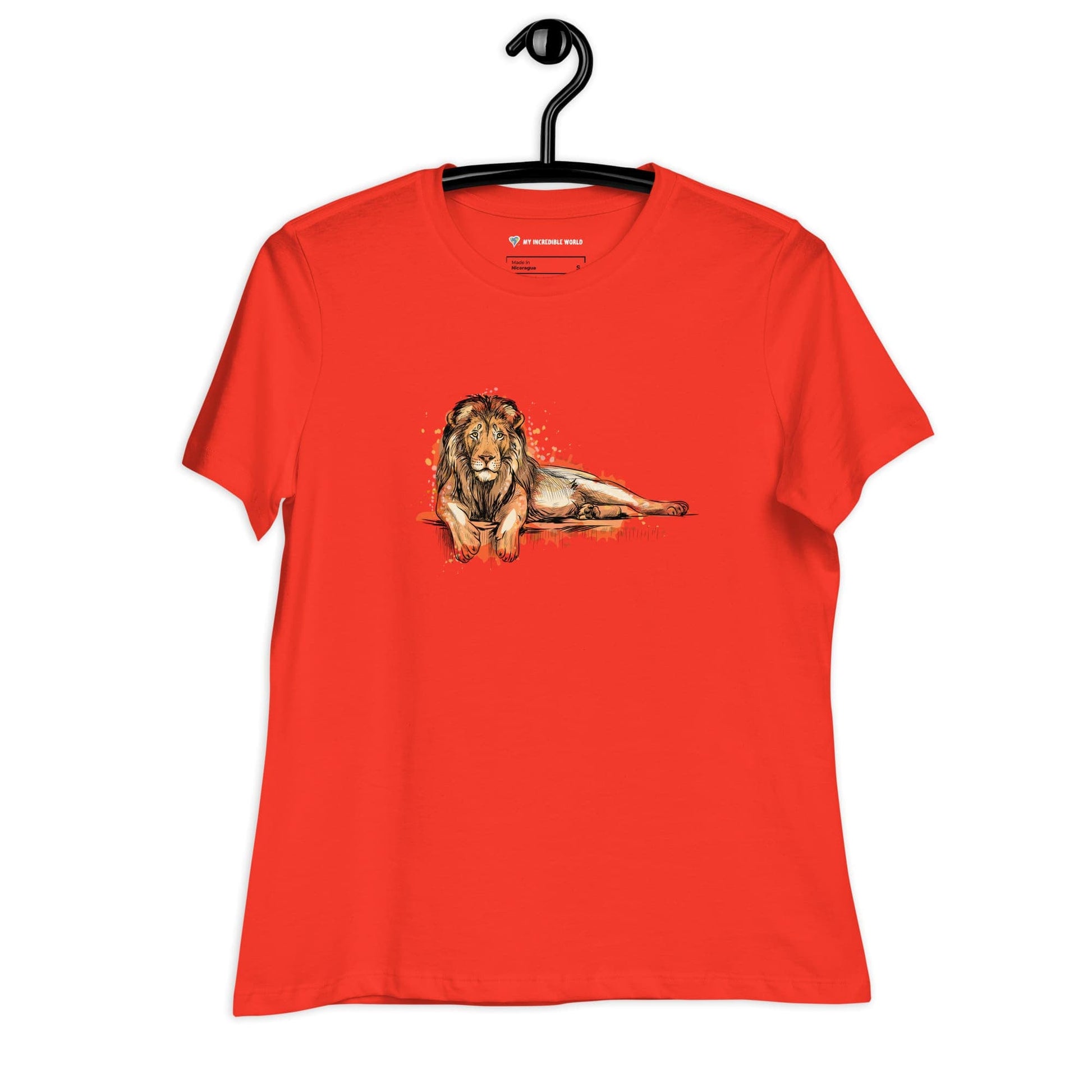 "Watercolor Lion" Women's Lion T-Shirt Poppy / S