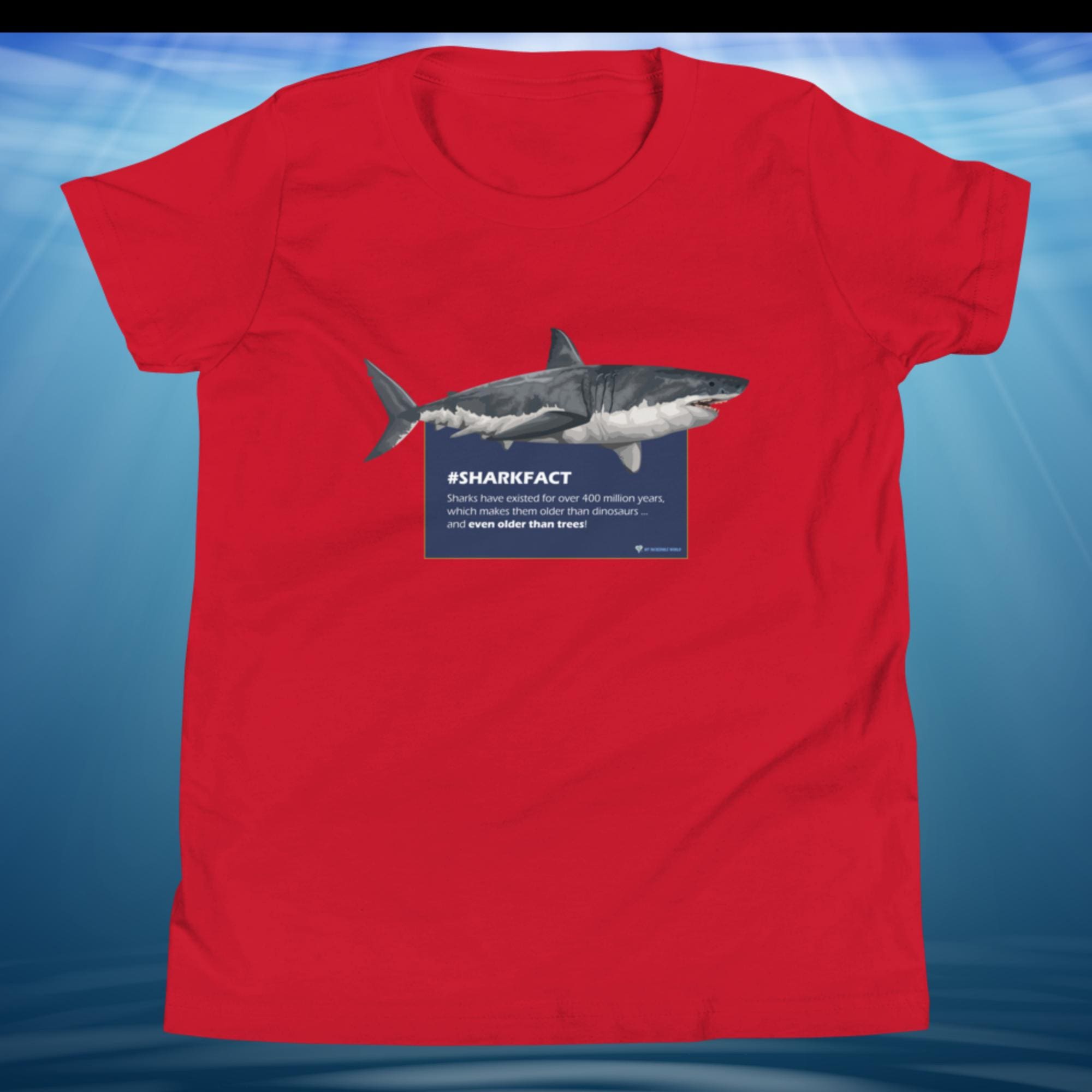 "SHARKFACT: Sharks Are Older Than Trees" Shark T-Shirt for Kids/Youth Red / S