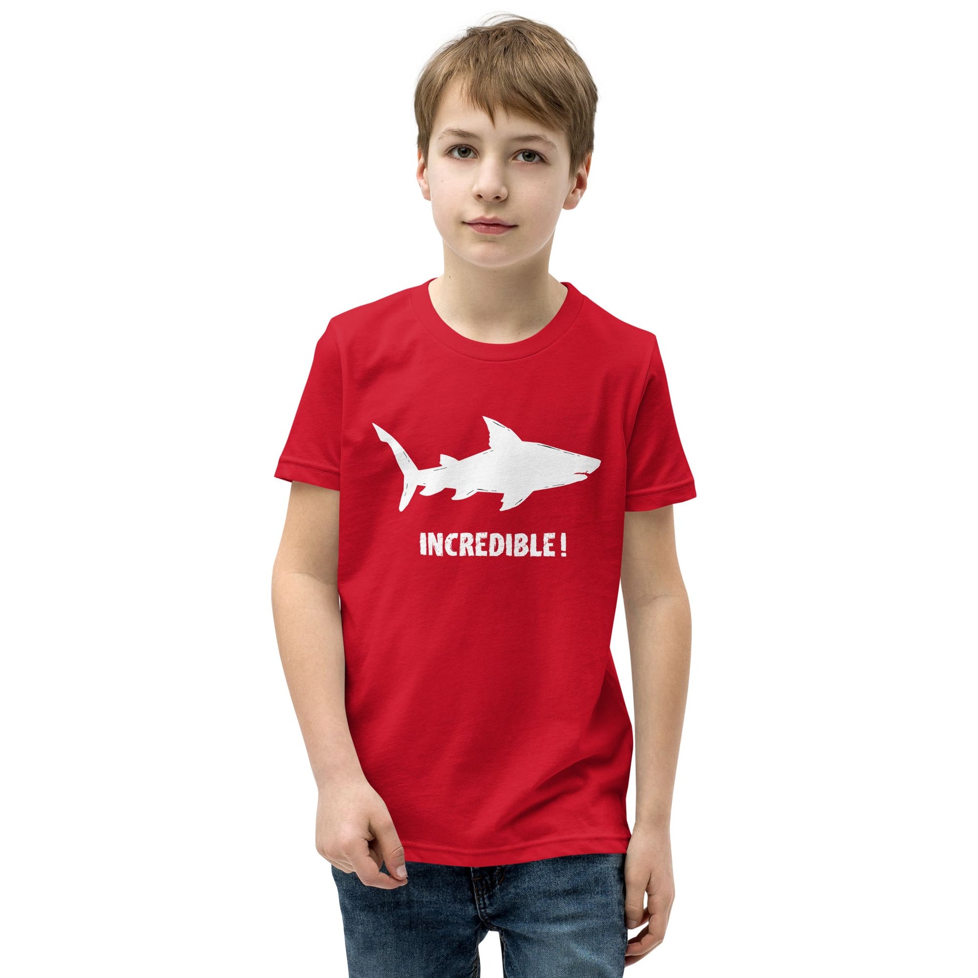 "Sharks Are Incredible" Shark T-Shirt for Youth/Kids (White Print) Red / S