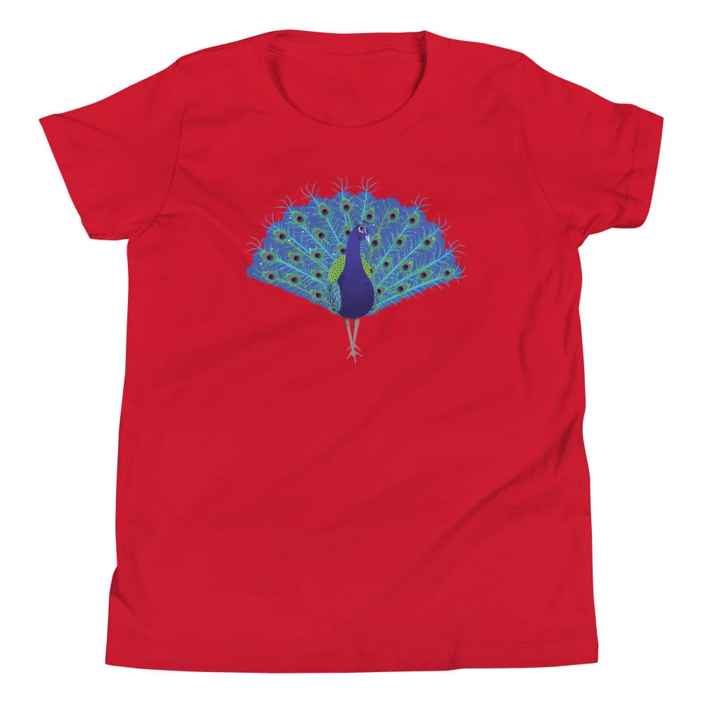 "Strut Your Stuff" Peacock T-Shirt for Kids/Youth Red / S