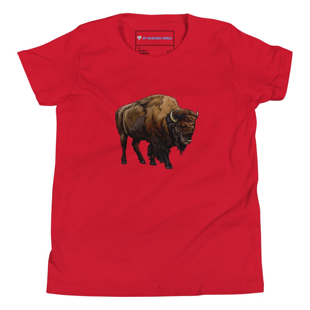 "Watercolor Bison" Bison T-Shirt (Youth/Kids) Red / S