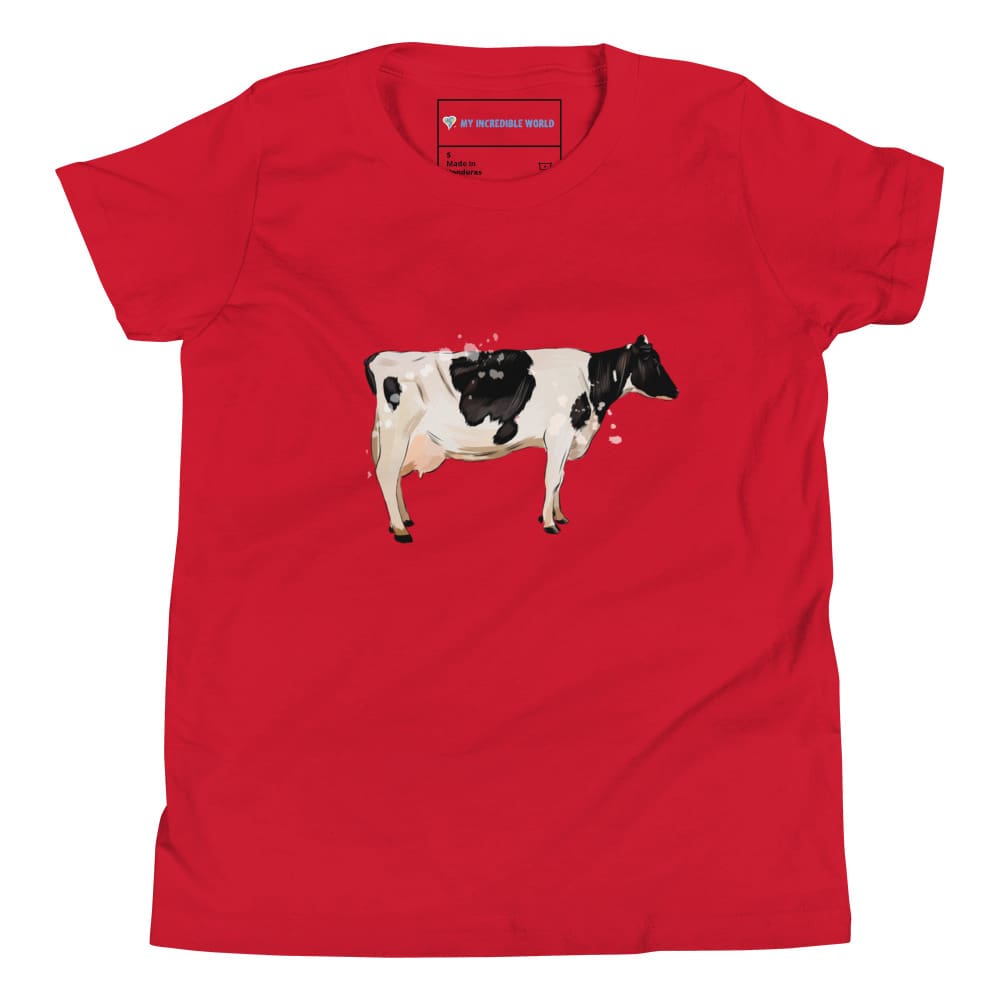 "Watercolor Cow" Cow T-Shirt (Youth/Kids) Red / S