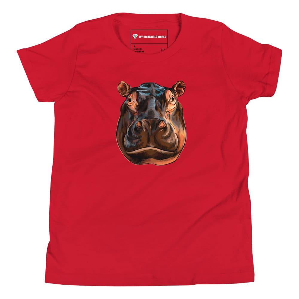 "Watercolor Hippopotamus" Hippo T-Shirt (Youth/Kids) Red / S