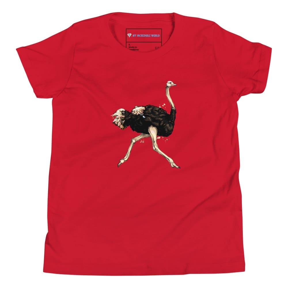 "Watercolor Ostrich" Ostrich T-Shirt (Youth/Kids) Red / S