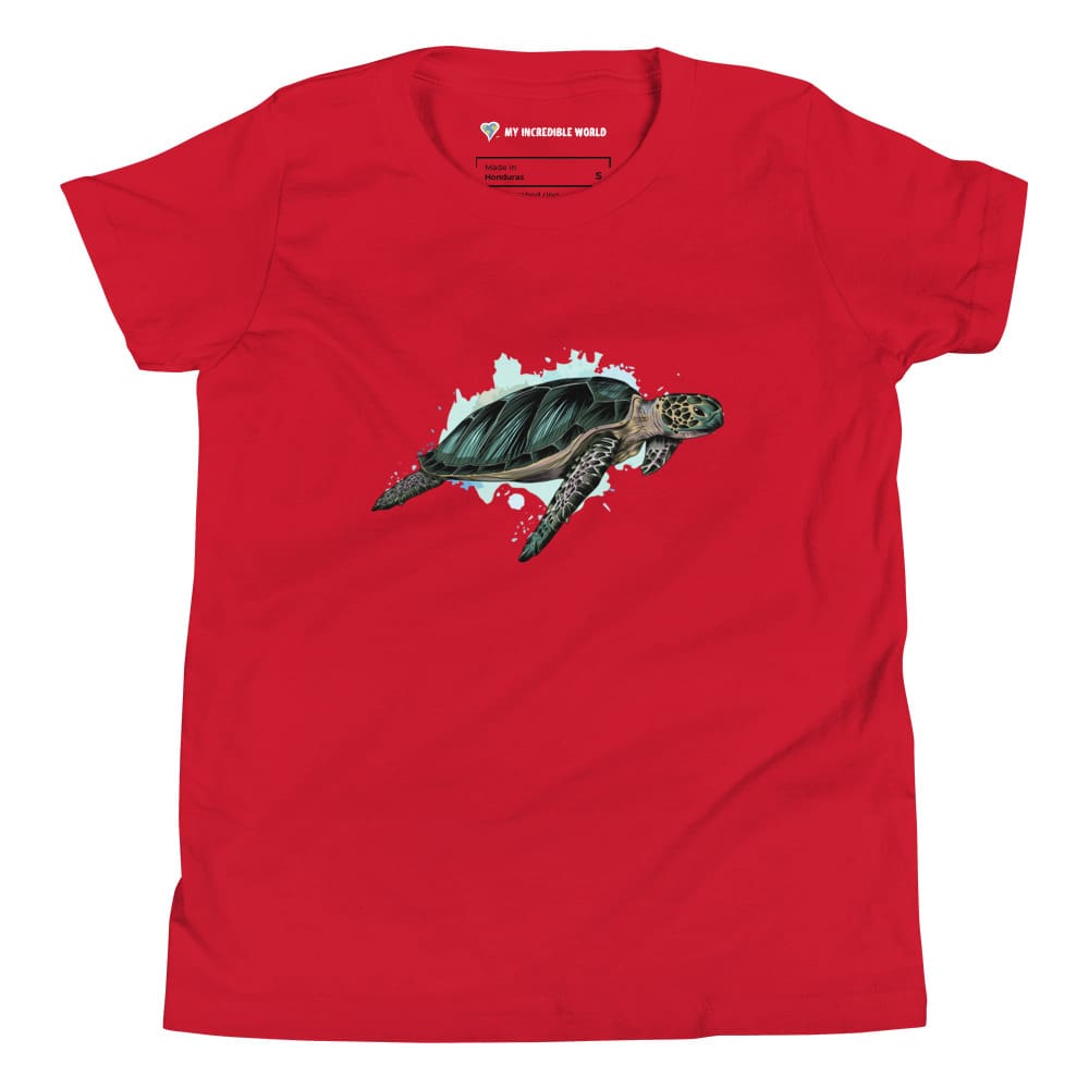 "Watercolor Sea Turtle" Sea Turtle T-Shirt (Youth/Kids) Red / S