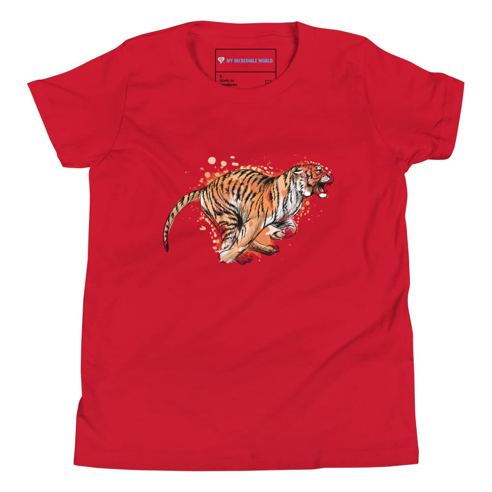 "Watercolor Tiger" Tiger T-Shirt (Youth/Kids) Red / S