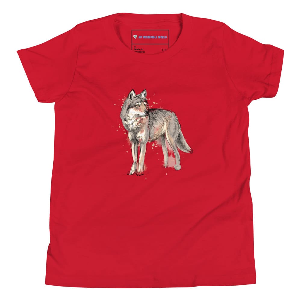 "Watercolor Wolf" Wolf T-Shirt (Youth/Kids) Red / S