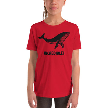 "Whales Are Incredible" Whale T-Shirt for Youth/Kids (Black Print) Red / S