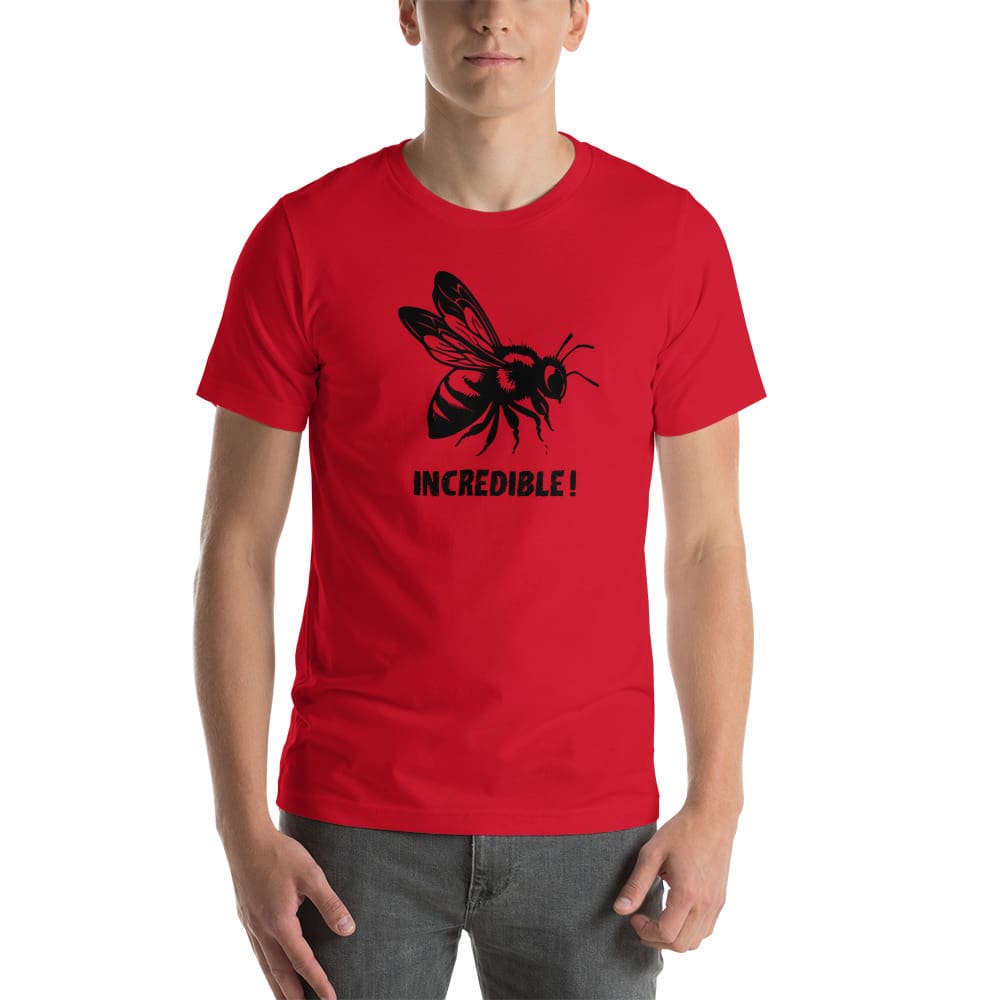 "Bees are Incredible" Bee T-Shirt - Black Print (Adult Unisex / Men's) Red / XS