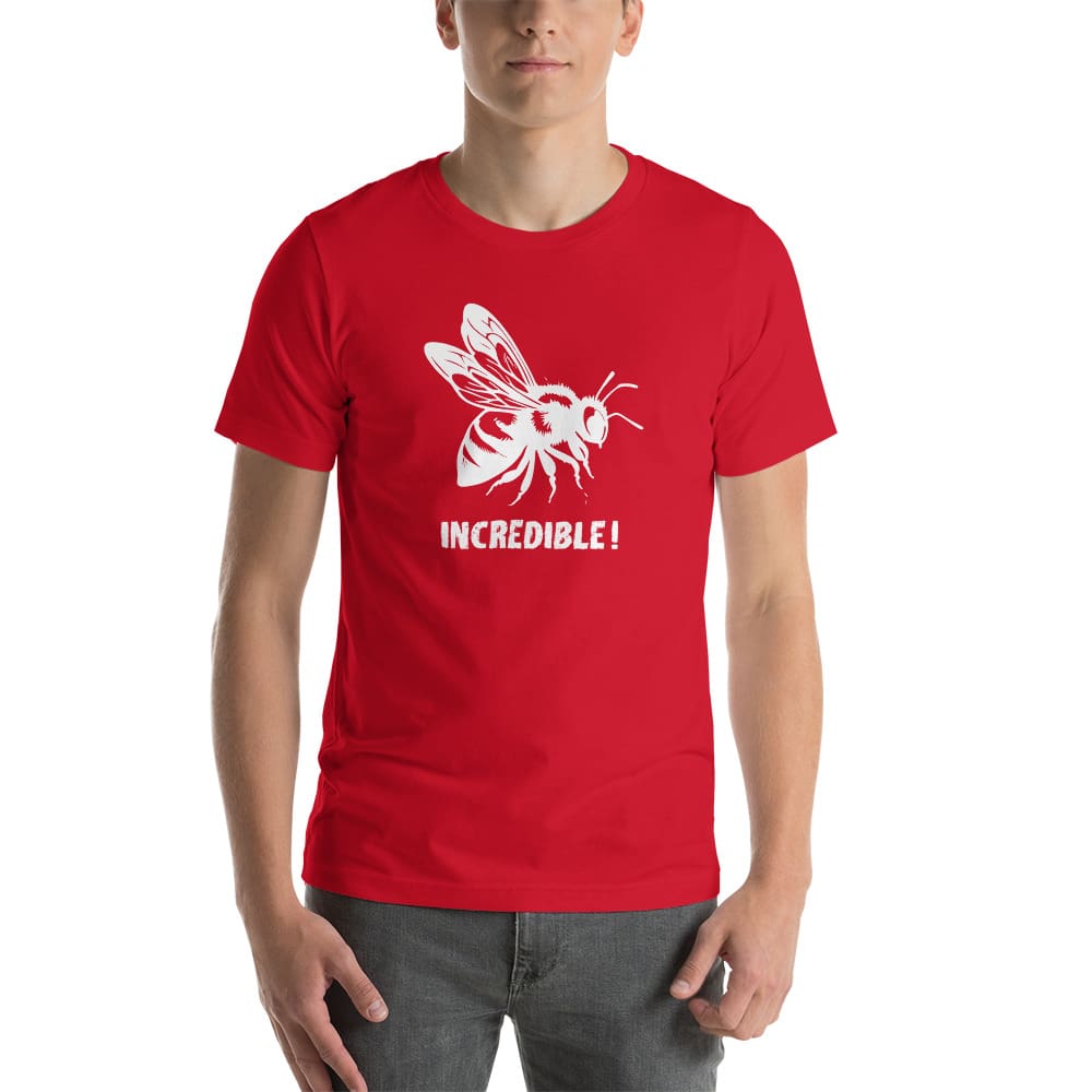 "Bees are Incredible" Bee T-Shirt - White Print (Adult Unisex / Men's) Red / XS