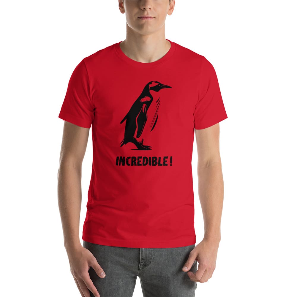 “Penguins Are Incredible!” Penguins T-Shirt – Black Print (Adult Unisex / Men’s) Red / XS