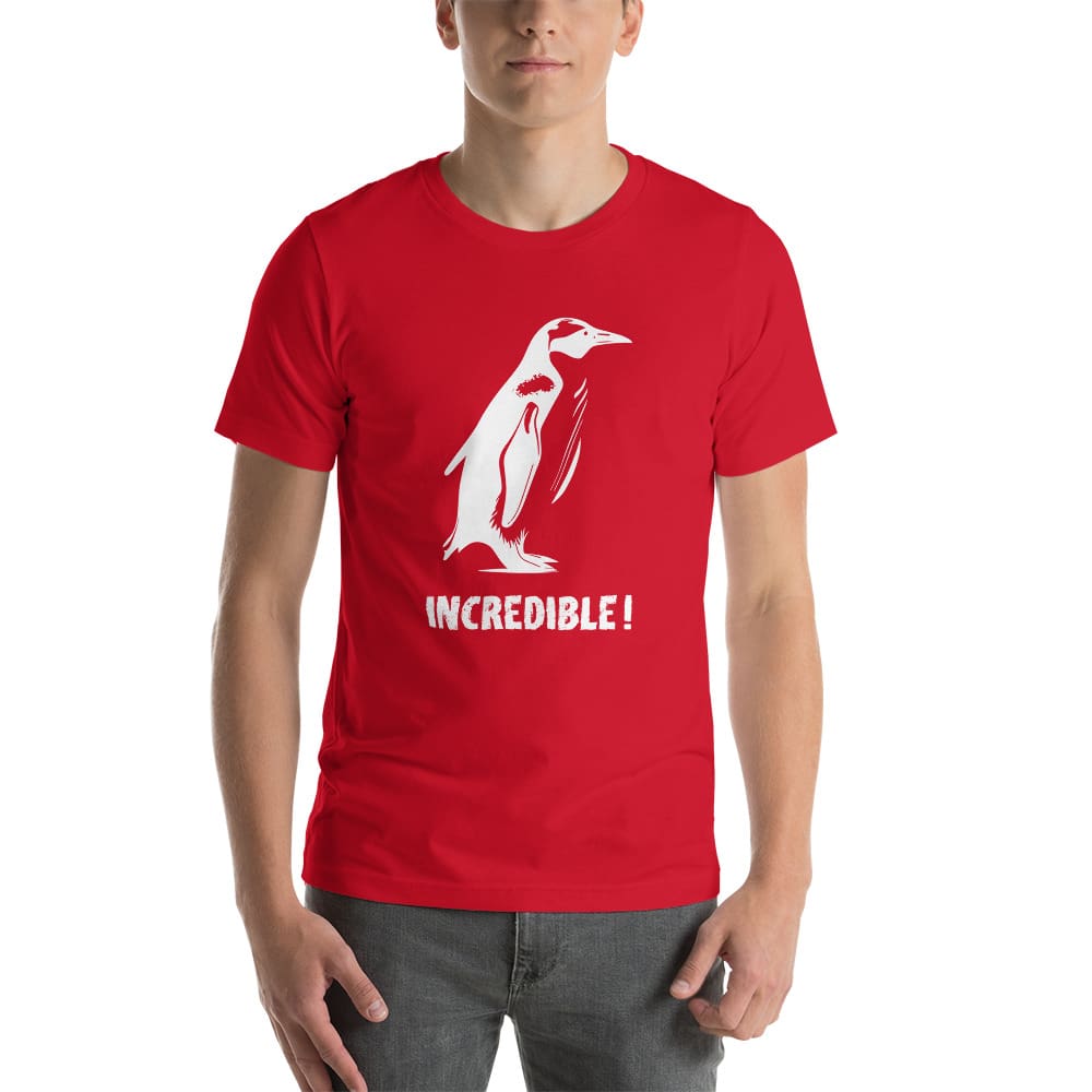 “Penguins Are Incredible!” Penguins T-Shirt – White Print (Adult Unisex / Men’s) Red / XS