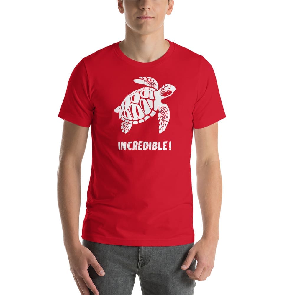 "Sea Turtles Are Incredible" Sea Turtle T-Shirt - White Print (Adult Unisex / Men's) Red / XS