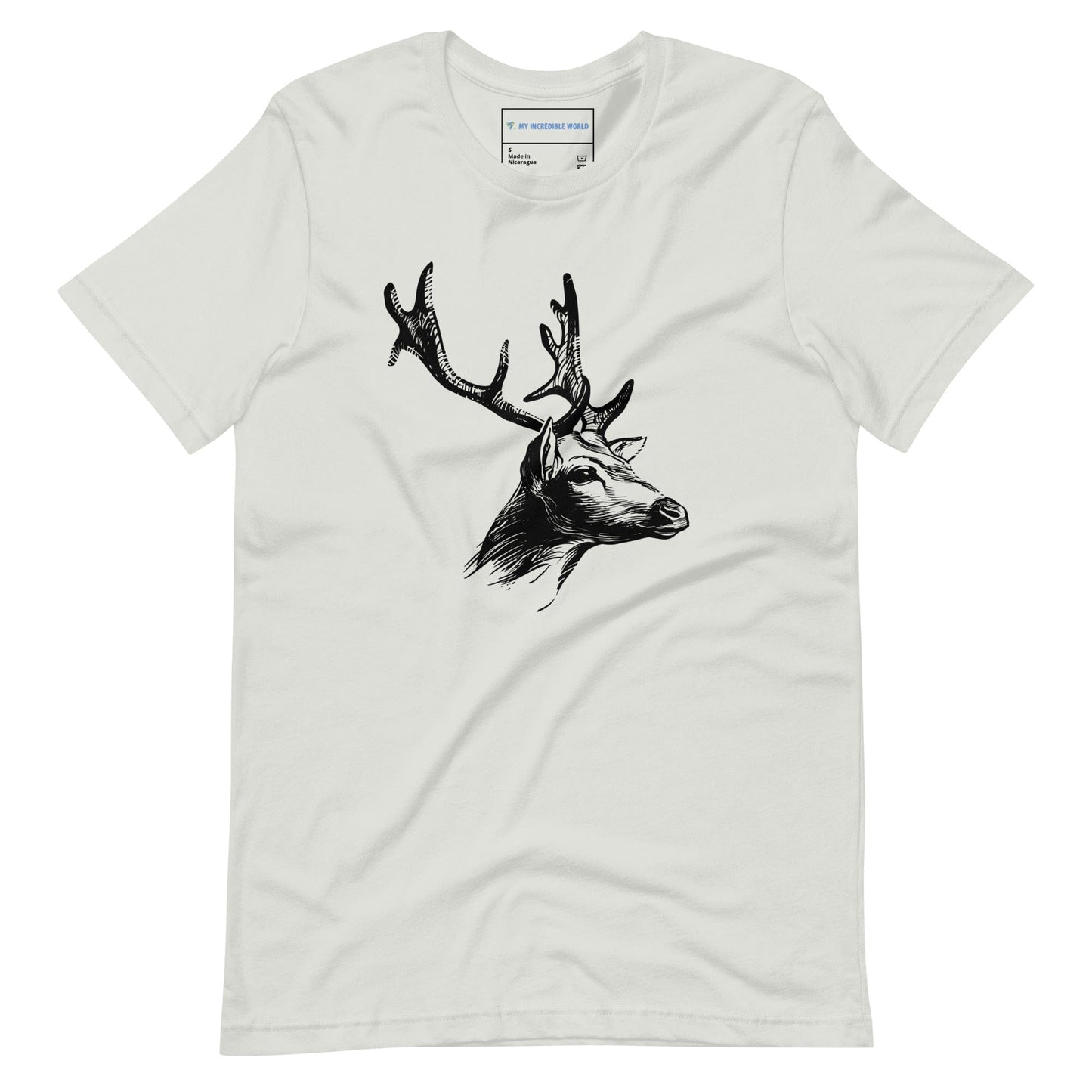 "Magnificent Buck" Deer Sketch T-Shirt (Adult Unisex) Silver / S