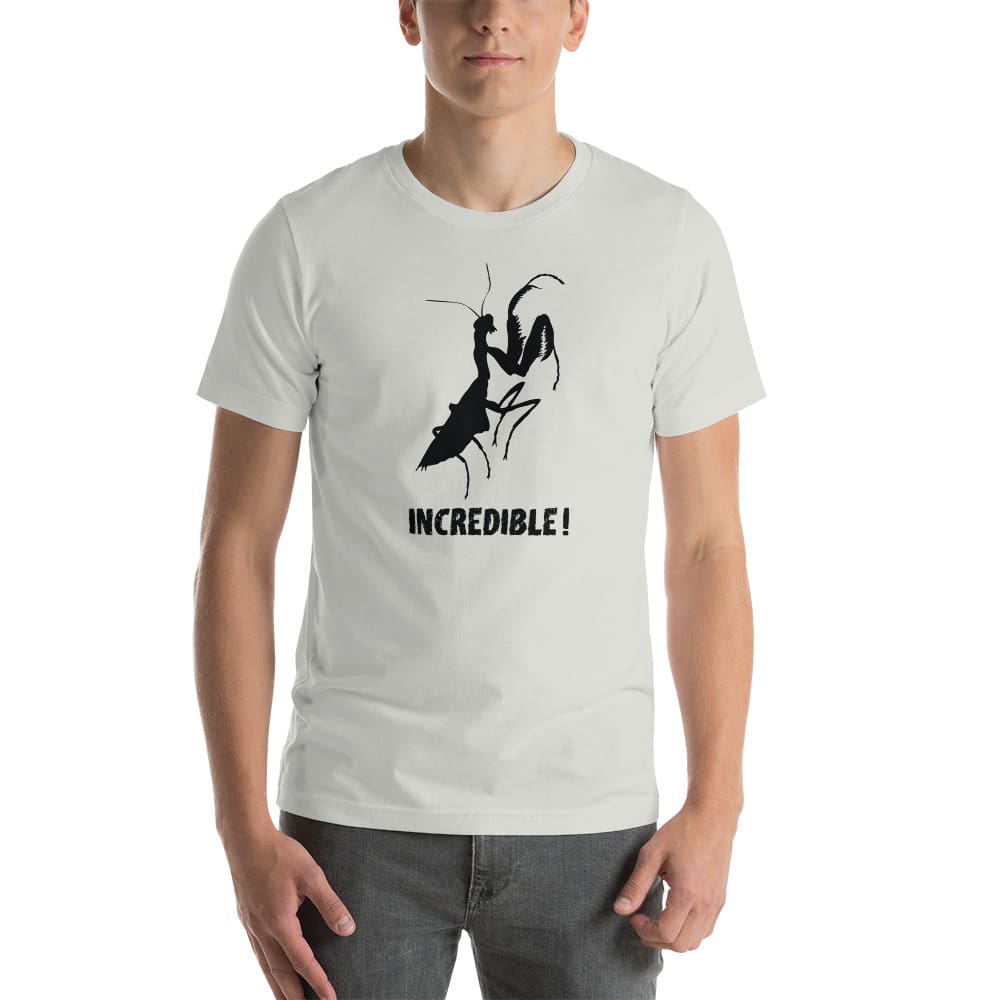 "Praying Mantises Are Incredible!" Praying Mantis T-Shirt - Black Print (Adult Unisex / Men's) Silver / S