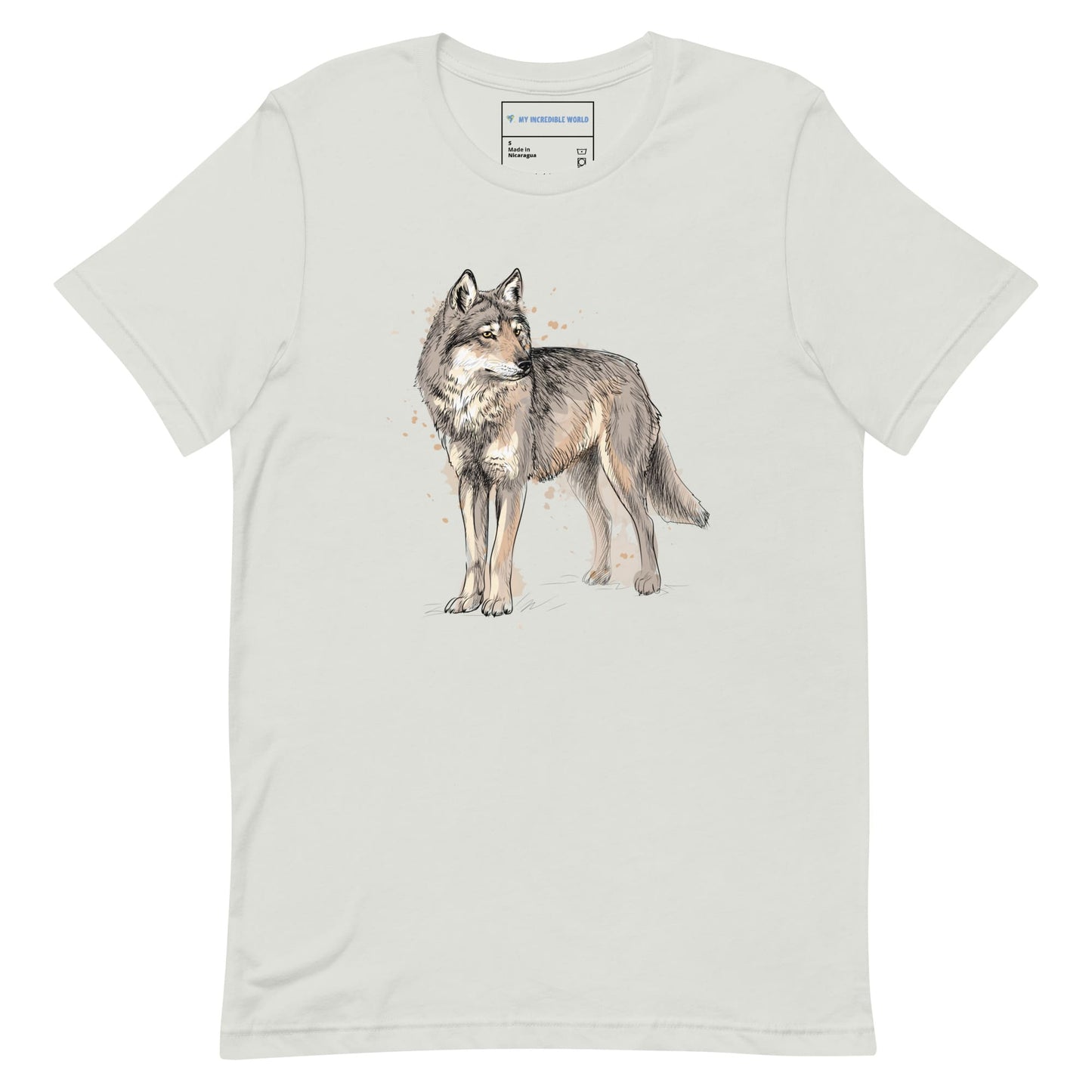 "Watercolor Wolf" Wolf T-Shirt (Adult Unisex) Silver / S