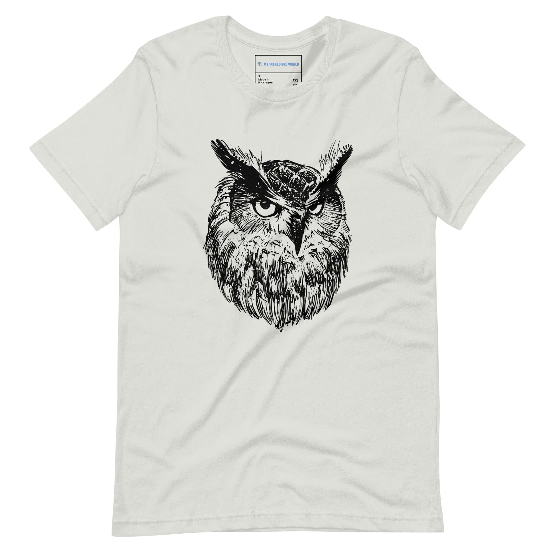 "Wise Owl" Owl Sketch T-Shirt (Adult Unisex) Silver / S