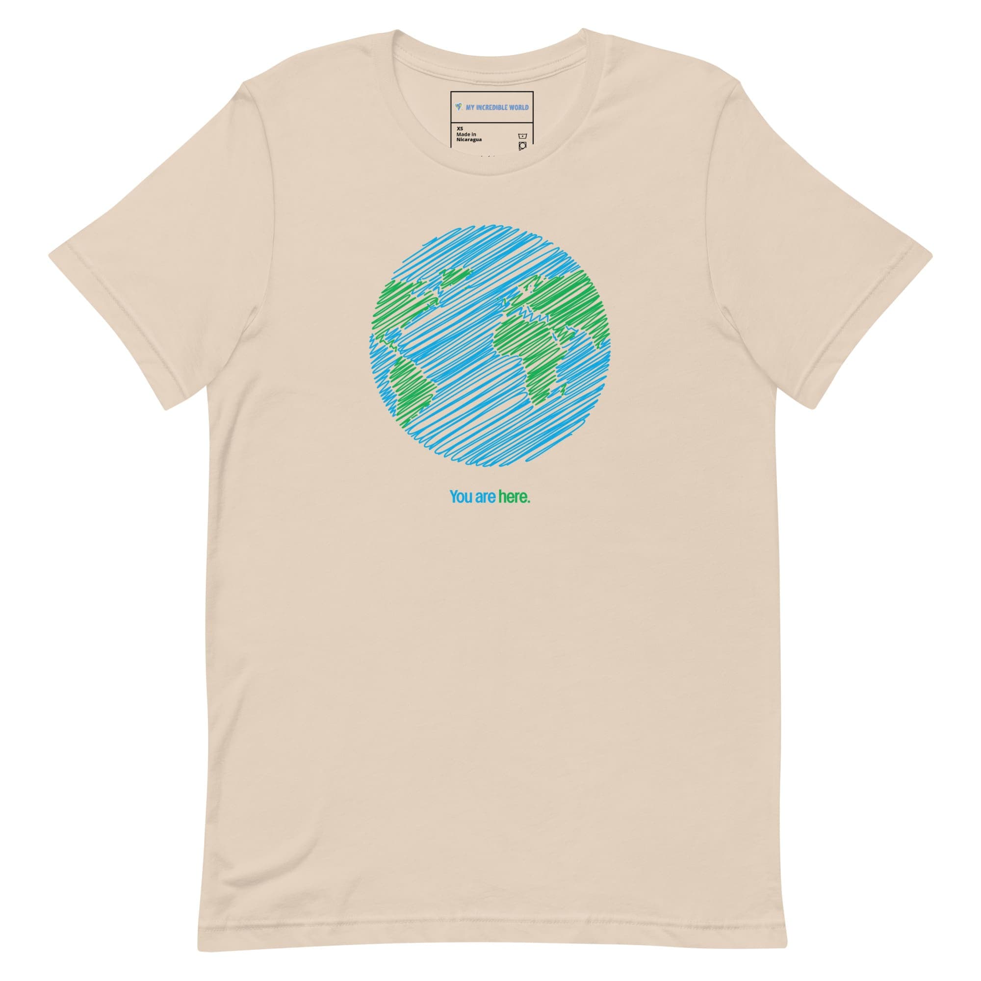 "You Are Here" Planet Earth Sketch T-Shirt (Adult Unisex) Soft Cream / XS