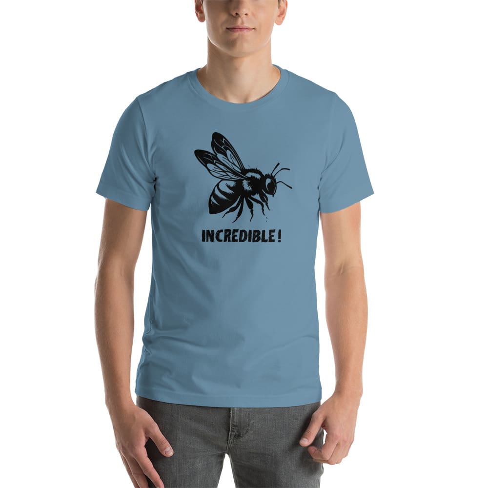 "Bees are Incredible" Bee T-Shirt - Black Print (Adult Unisex / Men's) Steel Blue / S