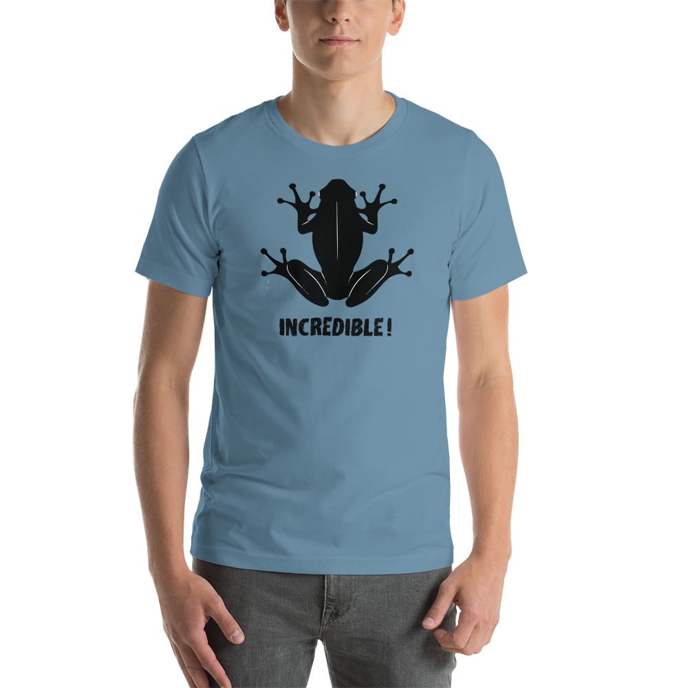 "Frogs Are Incredible" Frog T-Shirt - Black Print (Adult Unisex/Men's) Steel Blue / S