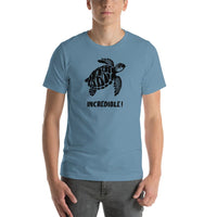 "Sea Turtles Are Incredible" Sea Turtle T-Shirt - Black Print (Adult Unisex / Men's) Steel Blue / S