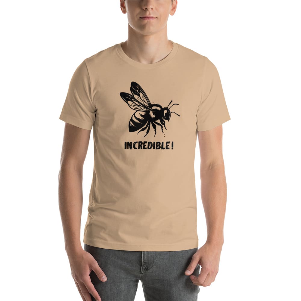 "Bees are Incredible" Bee T-Shirt - Black Print (Adult Unisex / Men's) Tan / XS