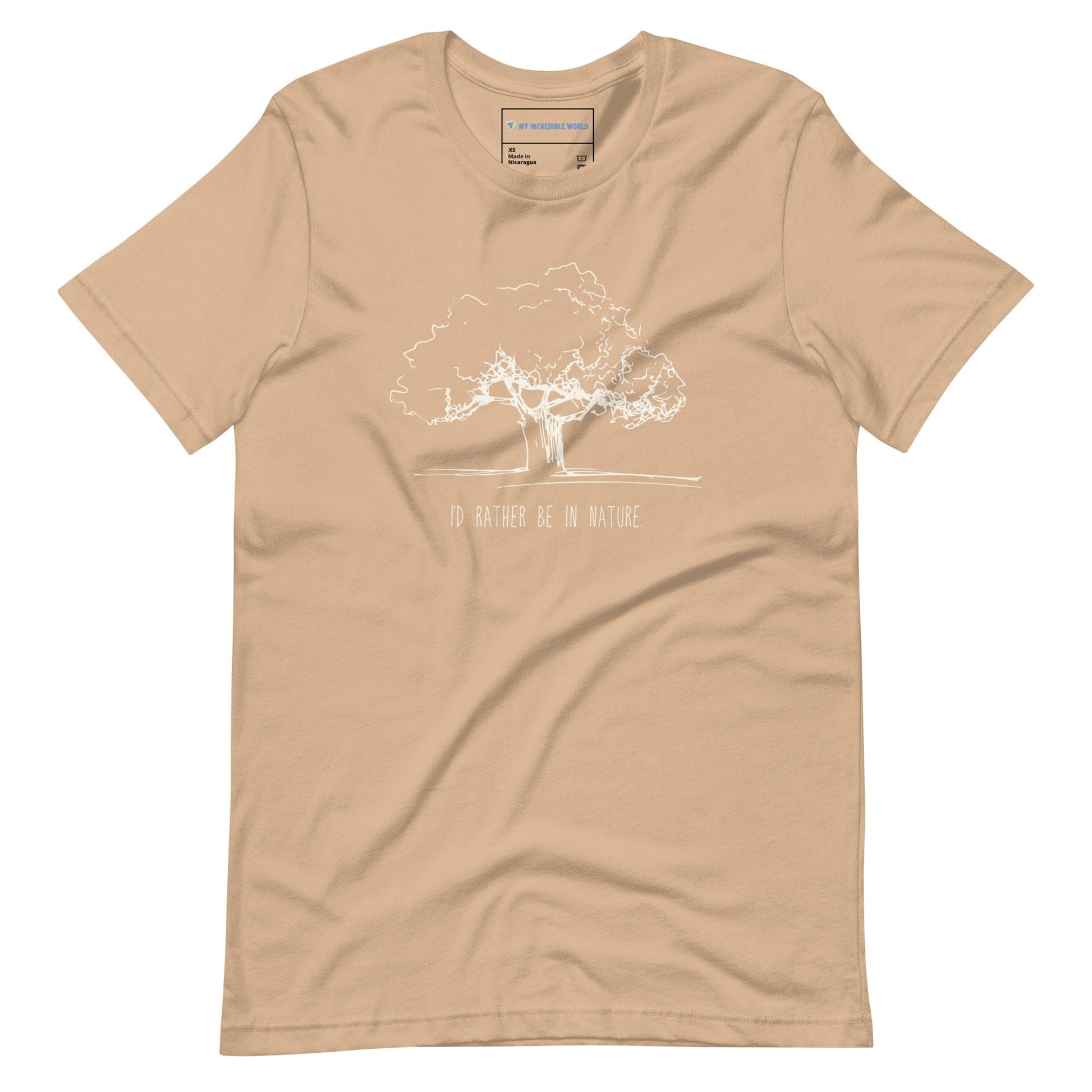 "I'd Rather Be in Nature" Nature-Lover's T-Shirt with Tree Sketch (Adult Unisex) Tan / XS