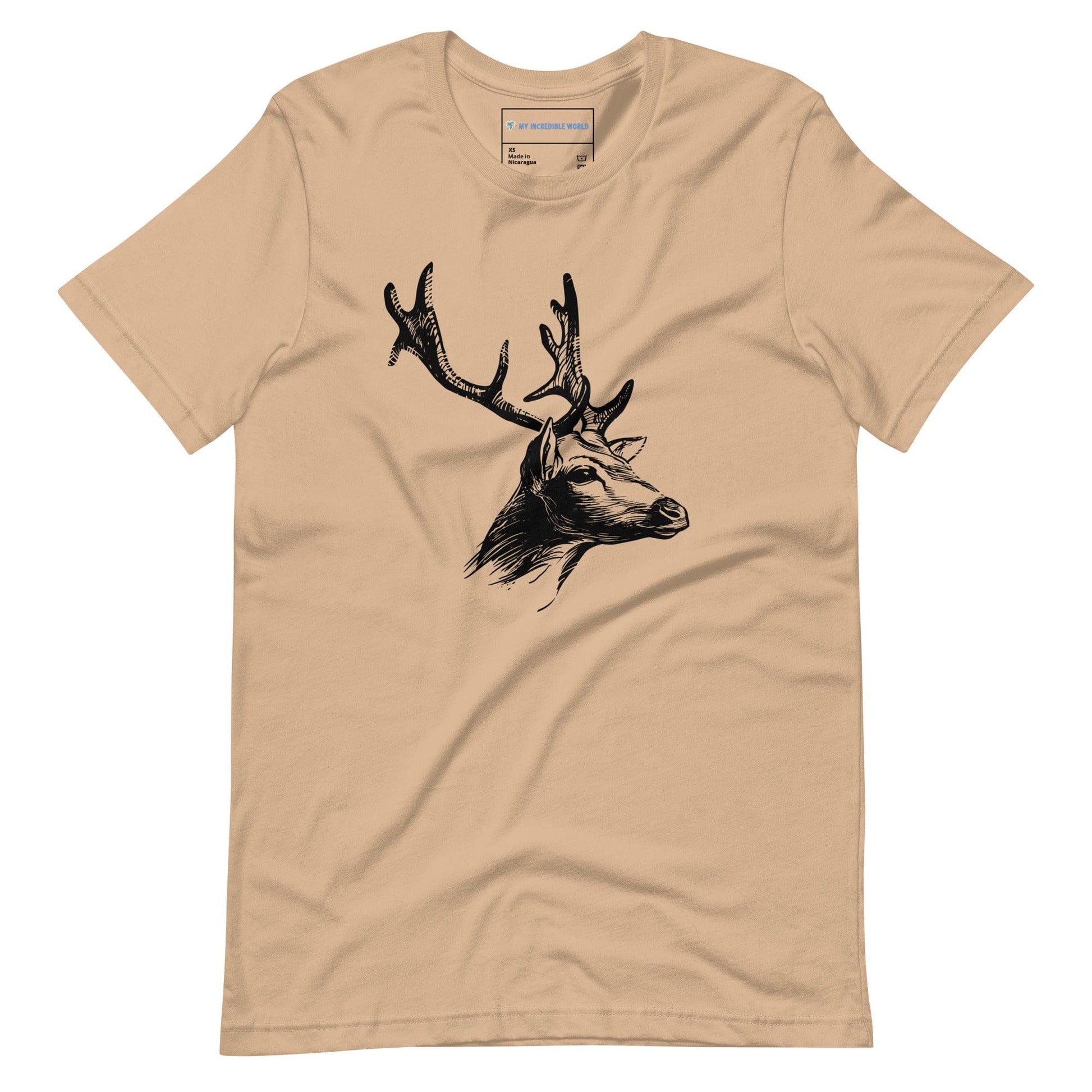 "Magnificent Buck" Deer Sketch T-Shirt (Adult Unisex) Tan / XS