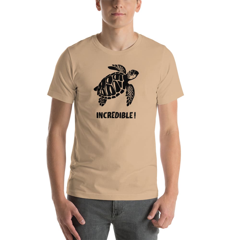 "Sea Turtles Are Incredible" Sea Turtle T-Shirt - Black Print (Adult Unisex / Men's) Tan / XS