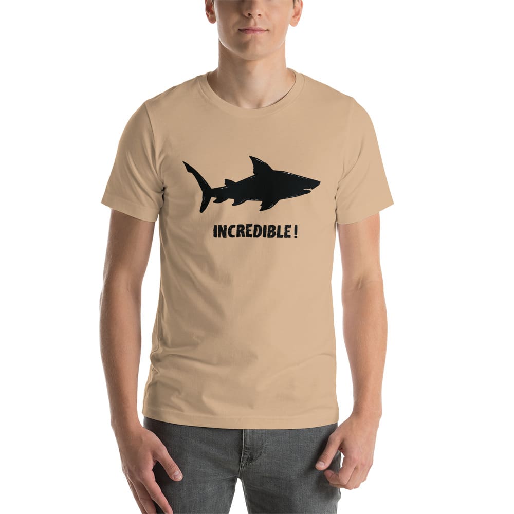 "Sharks Are Incredible" Shark T-Shirt - Black Print (Adult Unisex/Men's) Tan / XS