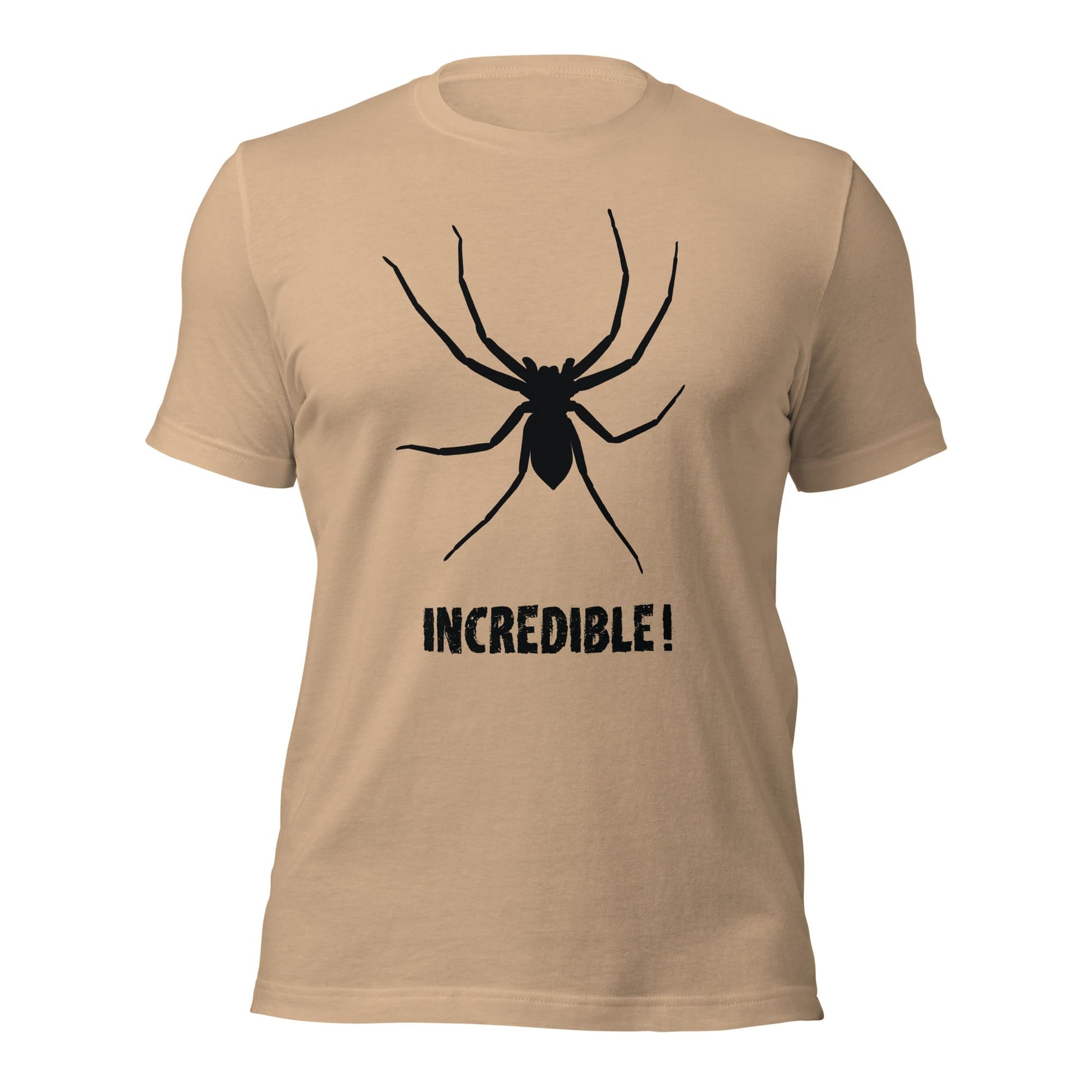 "Spiders are Incredible" Spider T-Shirt - Black Print (Adult Unisex / Men's) Tan / XS