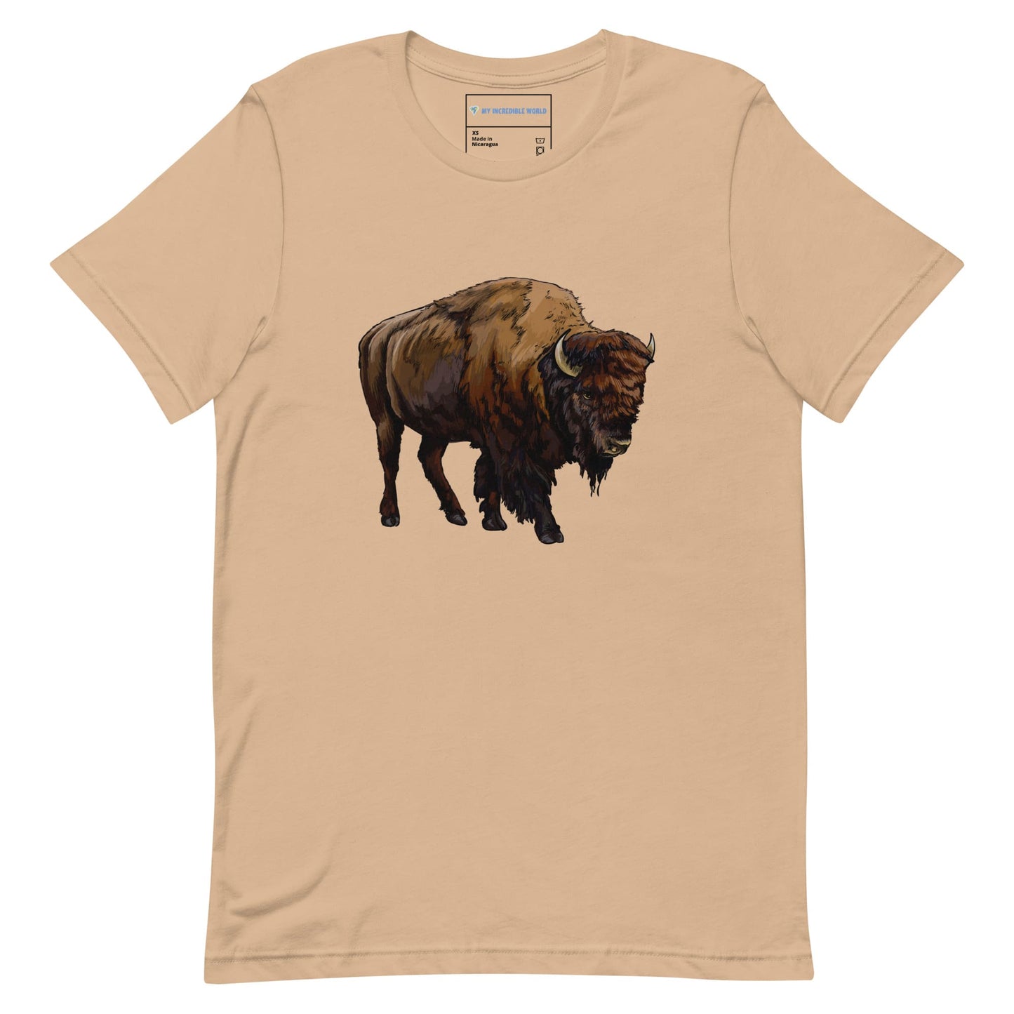 "Watercolor Bison" Bison T-Shirt (Adult Unisex) Tan / XS