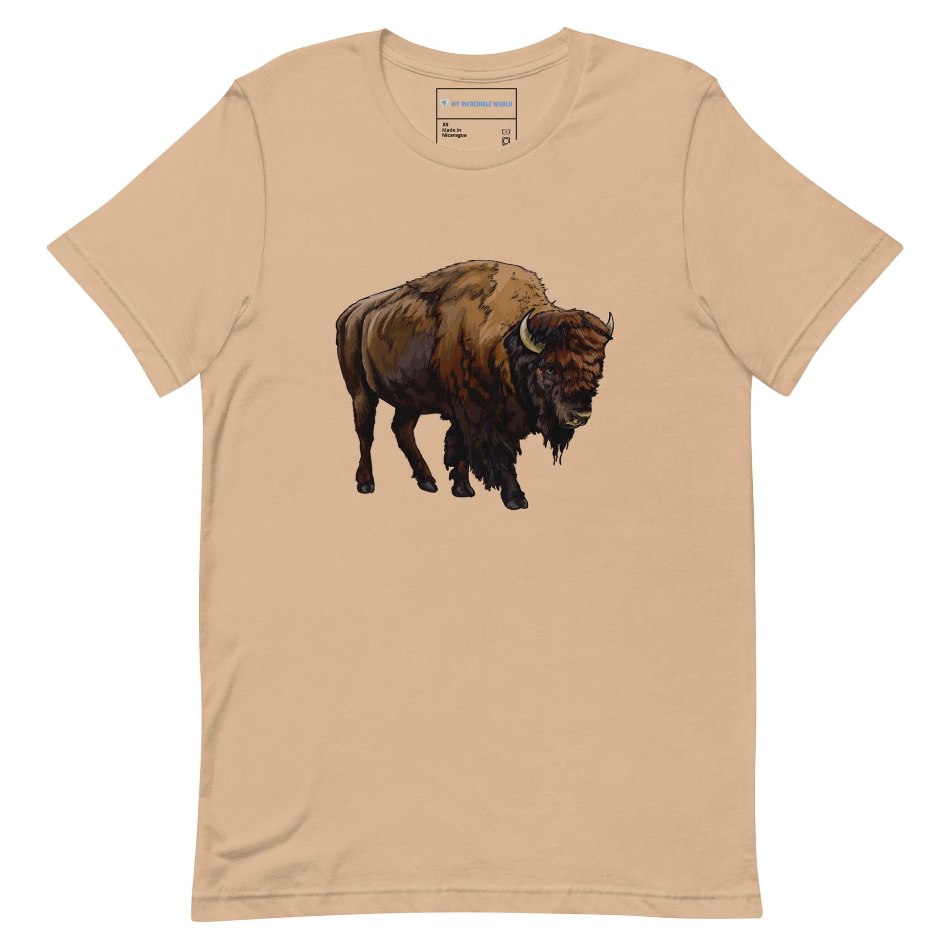 "Watercolor Bison" Bison T-Shirt (Adult Unisex) Tan / XS