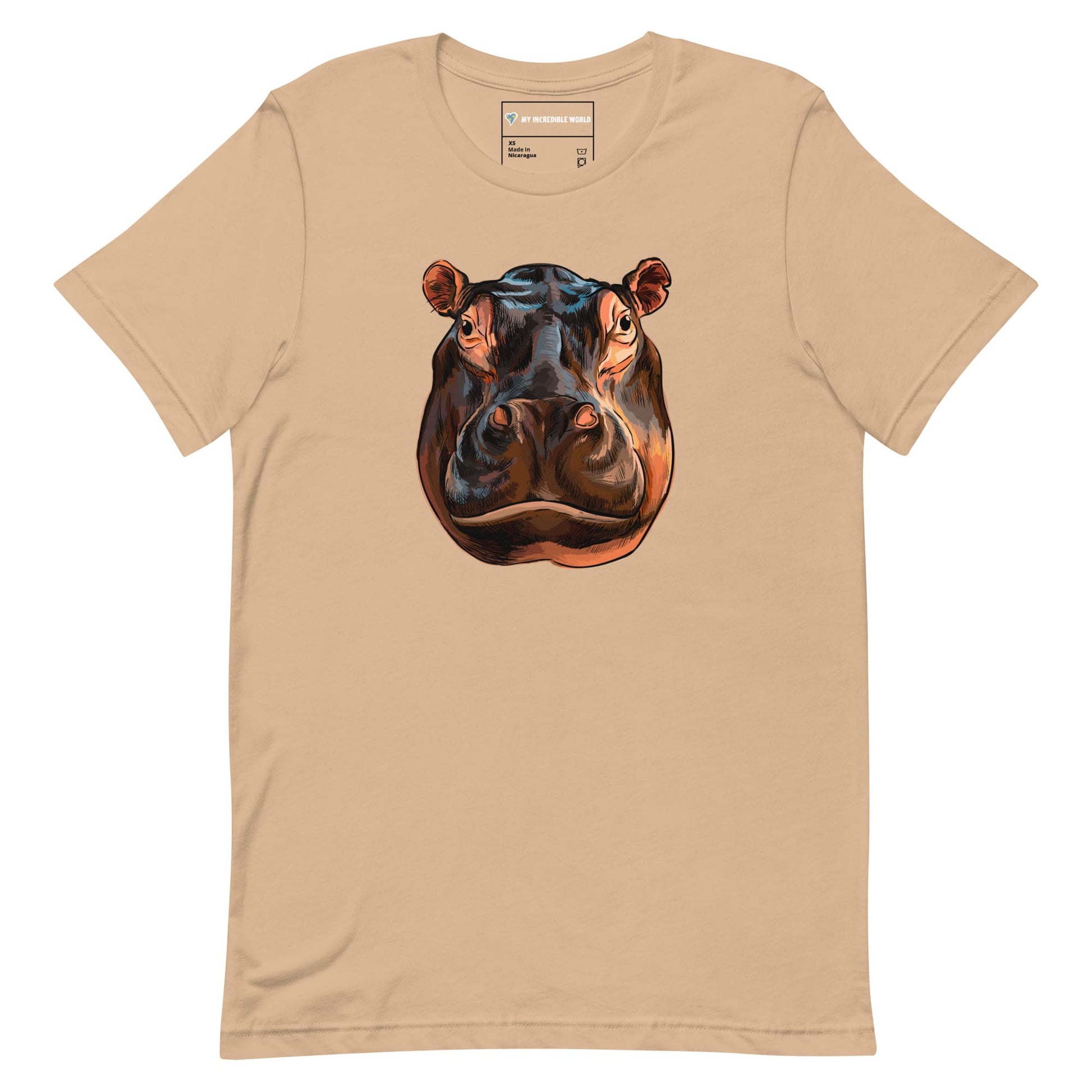 "Watercolor Hippopotamus" Hippo T-Shirt (Adult Unisex) Tan / XS