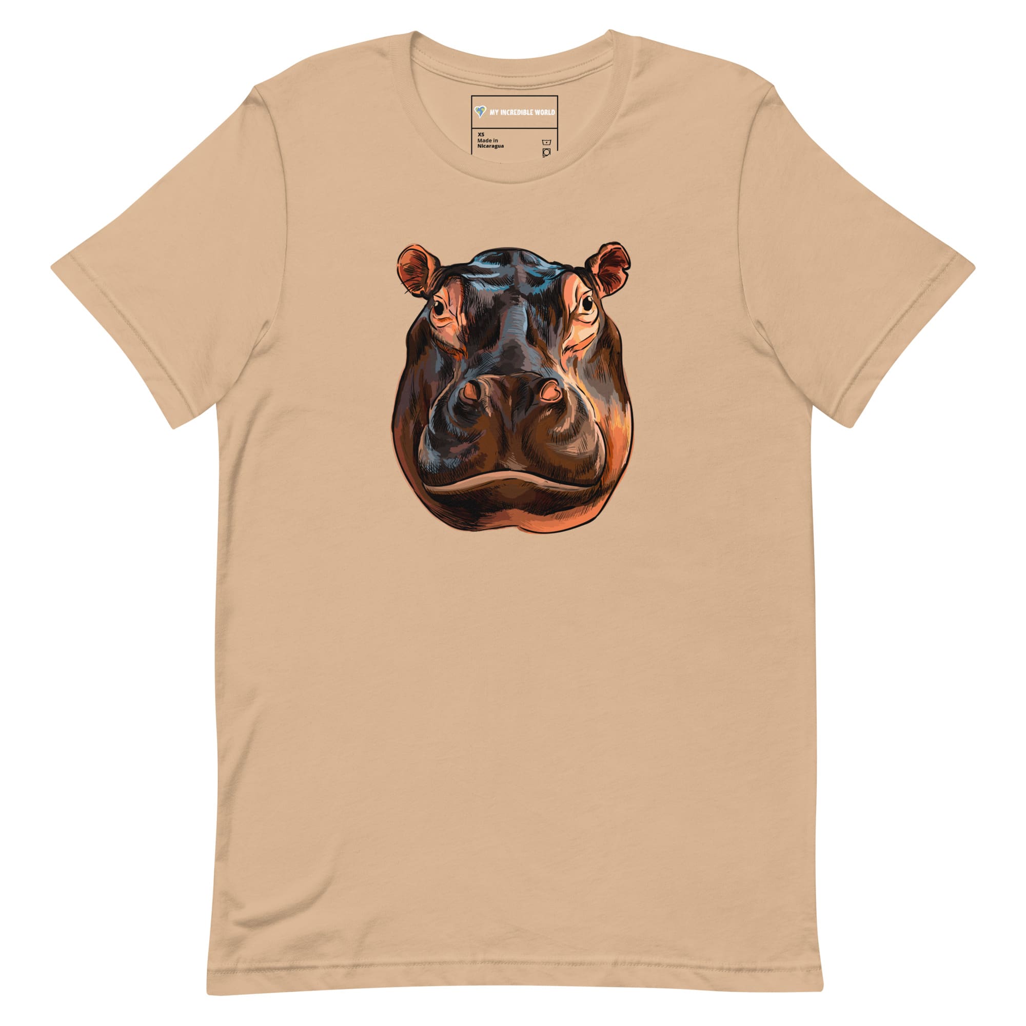 "Watercolor Hippopotamus" Hippo T-Shirt (Adult Unisex) Tan / XS