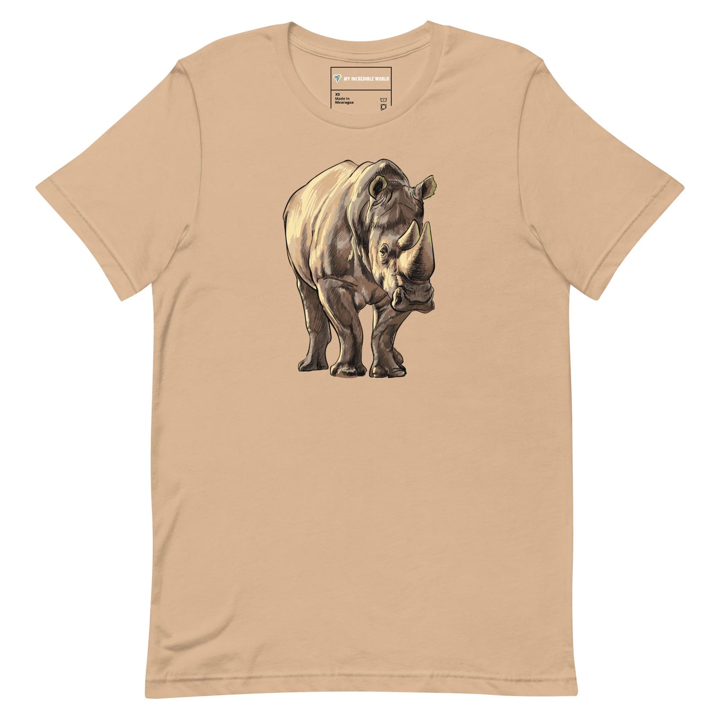 "Watercolor Rhinoceros" Rhino T-Shirt (Adult Unisex) Tan / XS