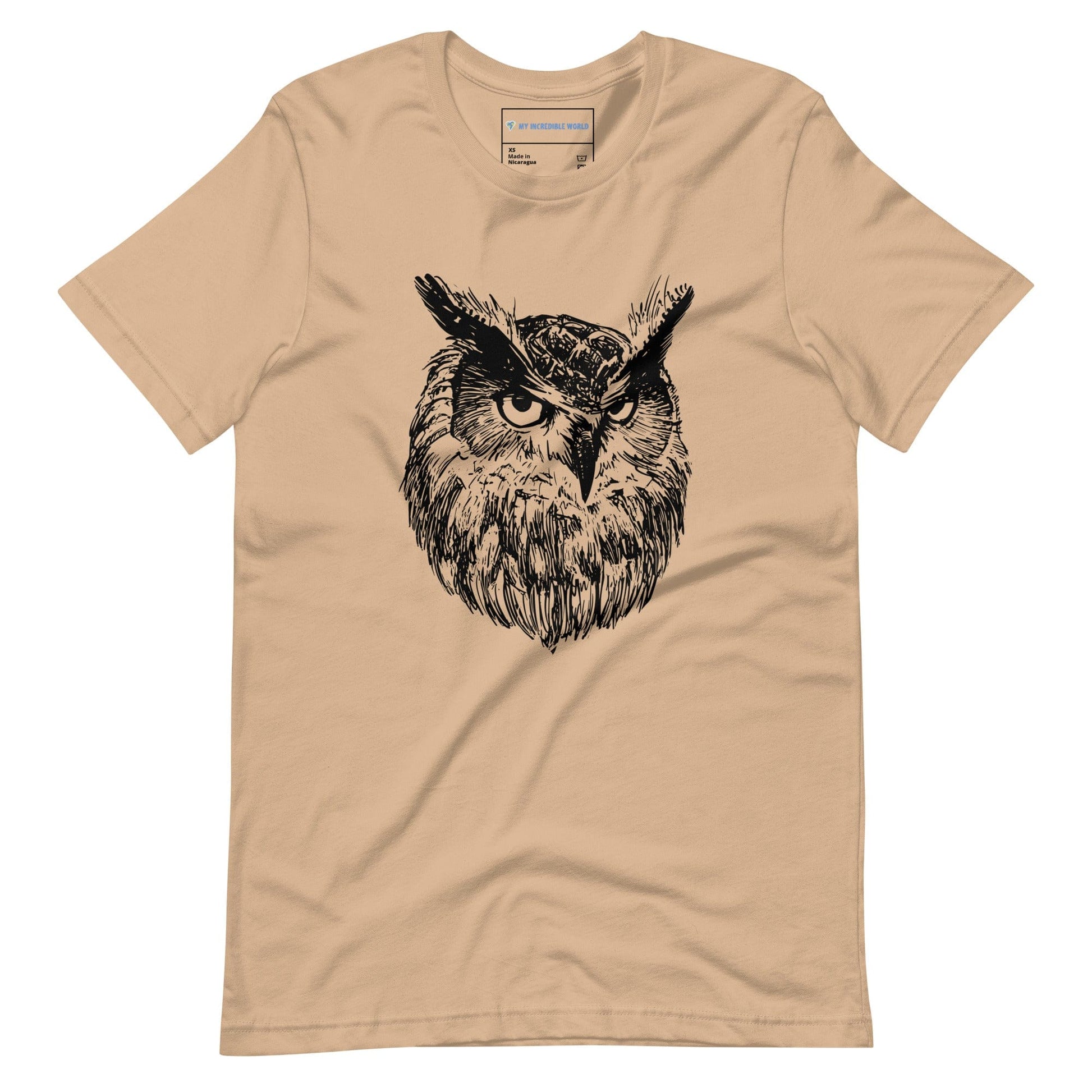 "Wise Owl" Owl Sketch T-Shirt (Adult Unisex) Tan / XS