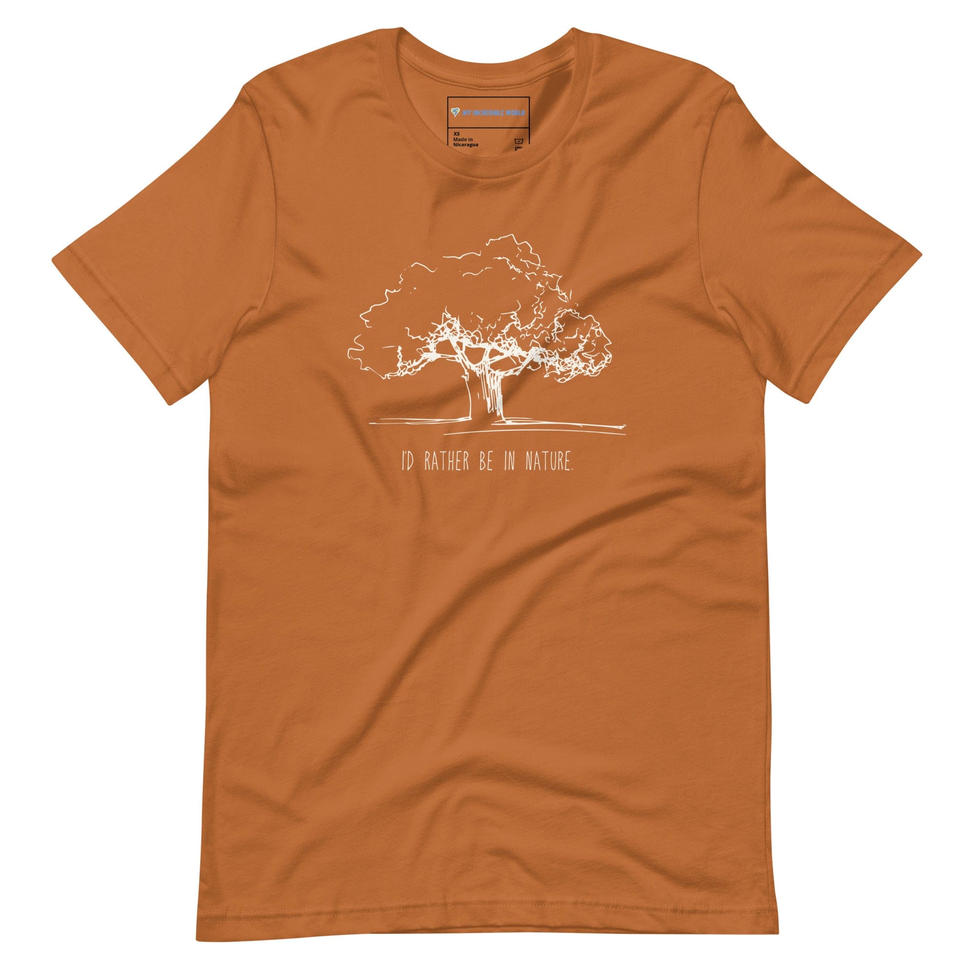 "I'd Rather Be in Nature" Nature-Lover's T-Shirt with Tree Sketch (Adult Unisex) Toast / XS