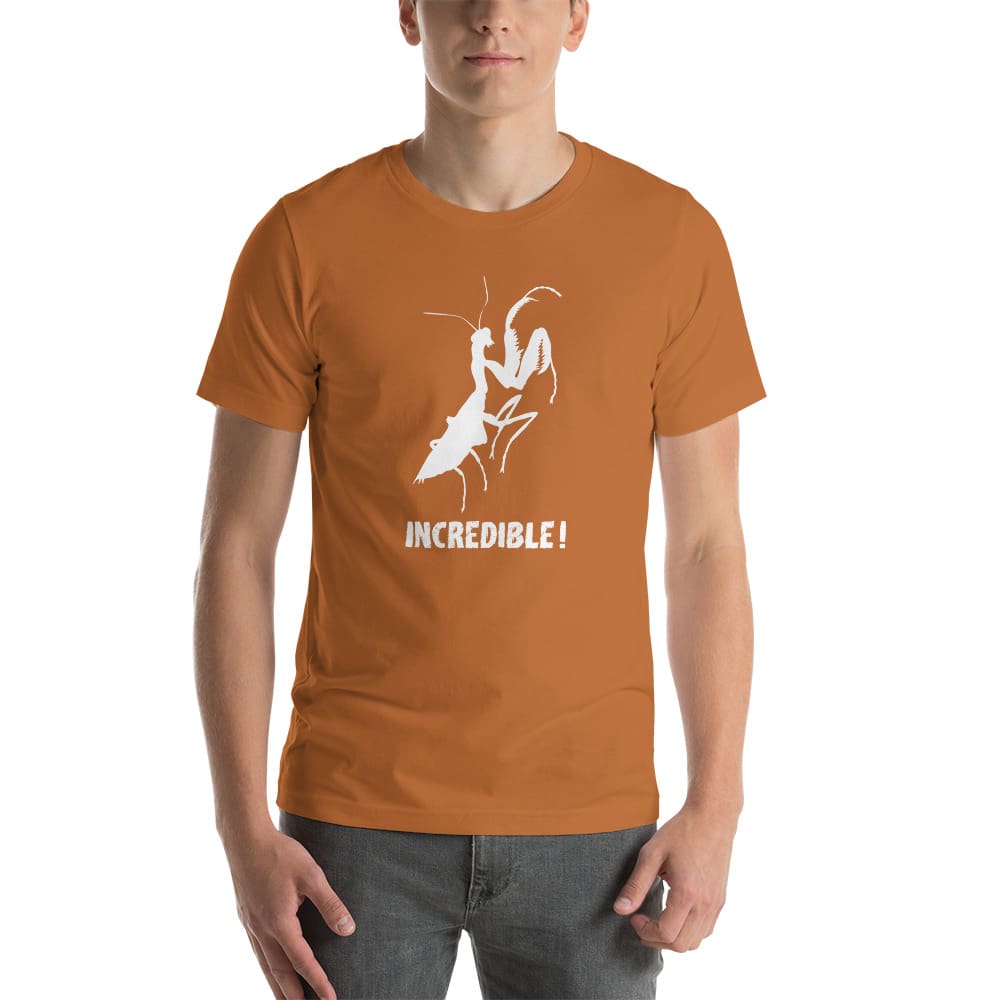 "Praying Mantises Are Incredible!" Praying Mantis T-Shirt - White Print (Adult Unisex / Men's) Toast / XS