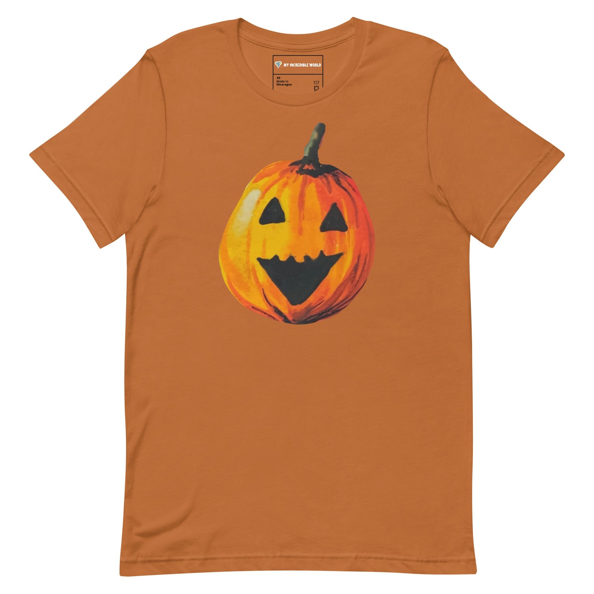 "Watercolor Jack-o-Lantern" Pumpkin T-Shirt (Adult Unisex) Toast / XS