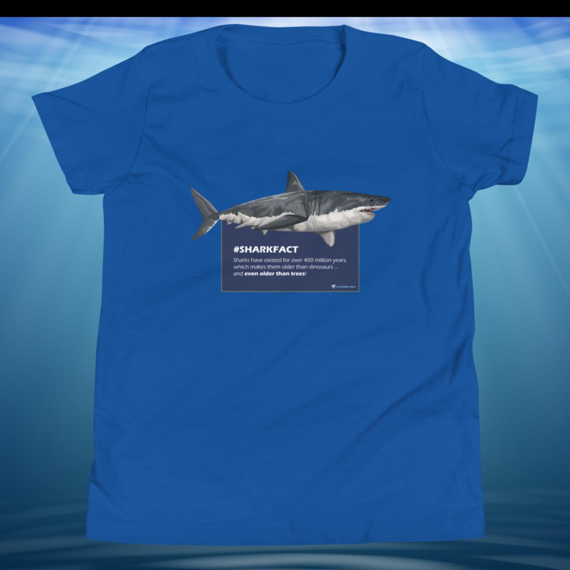 "SHARKFACT: Sharks Are Older Than Trees" Shark T-Shirt for Kids/Youth True Royal / S