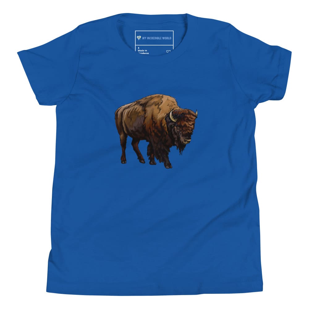 "Watercolor Bison" Bison T-Shirt (Youth/Kids) True Royal / S