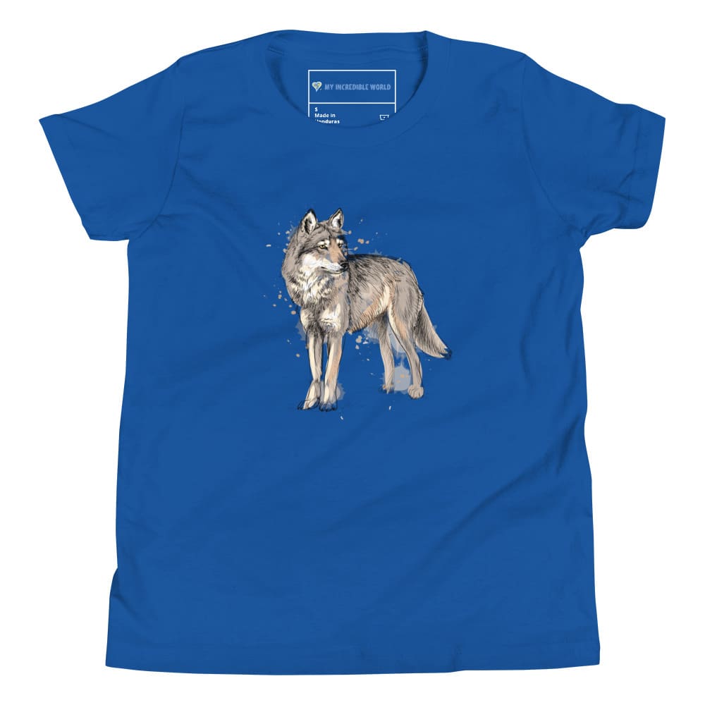 "Watercolor Wolf" Wolf T-Shirt (Youth/Kids) True Royal / S